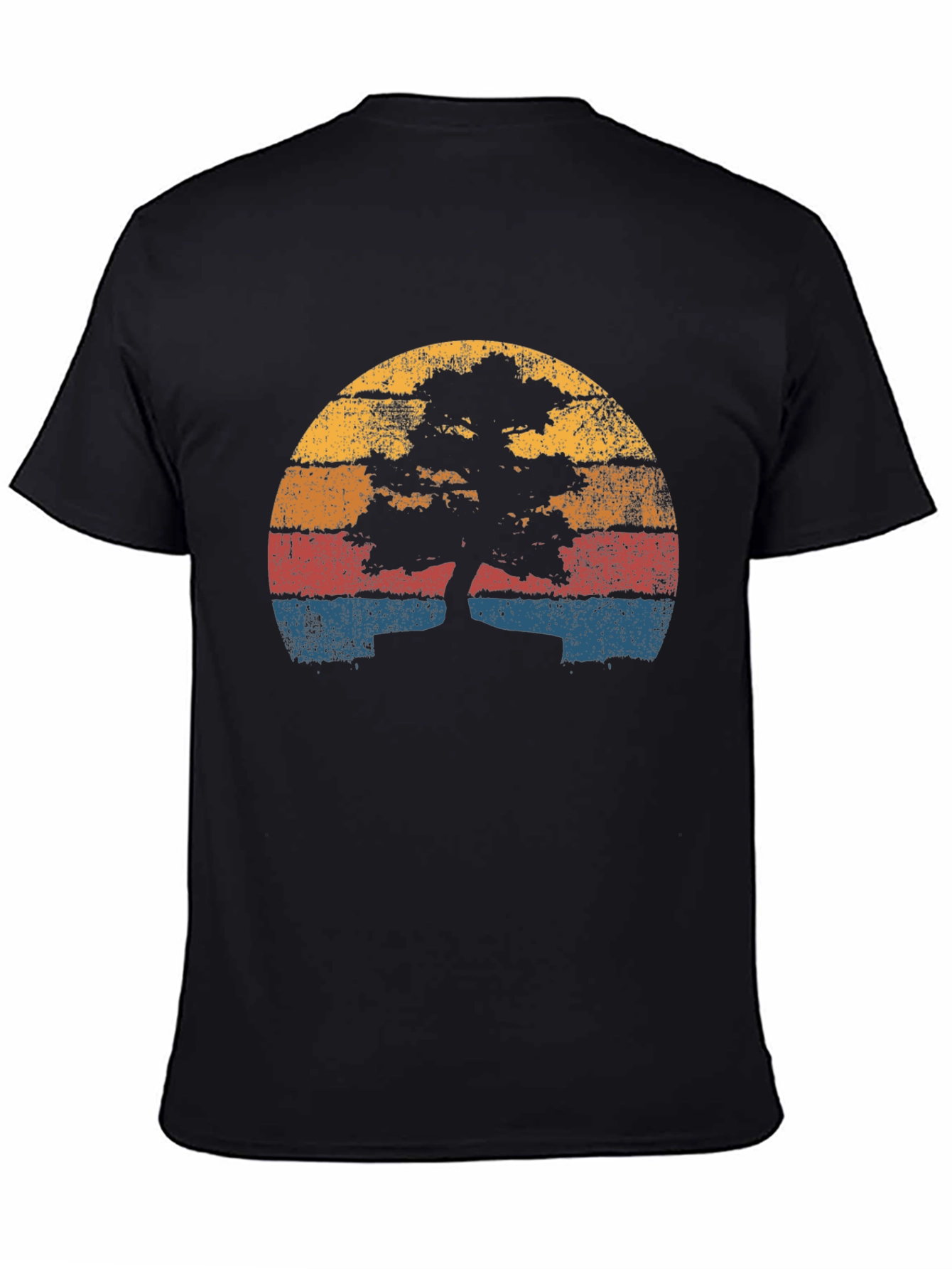 Black Retro Bonsai Tree Sunset T-Shirt view 4