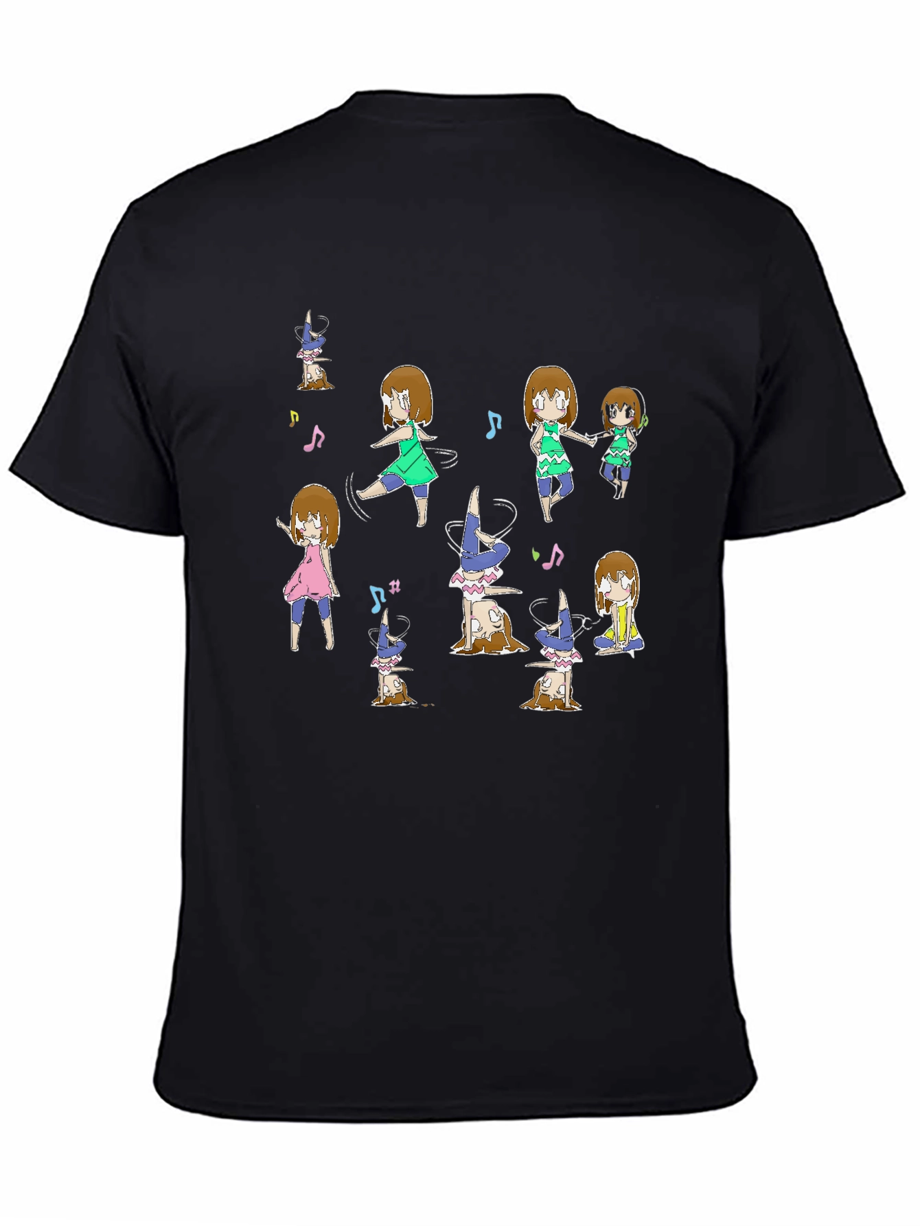 Black Fun Dancing Anime Character Graphic Black Tee view 4