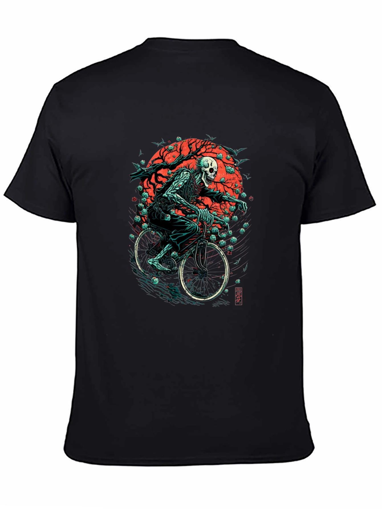 Black Skull Biker Graphic Tee - Black view 4