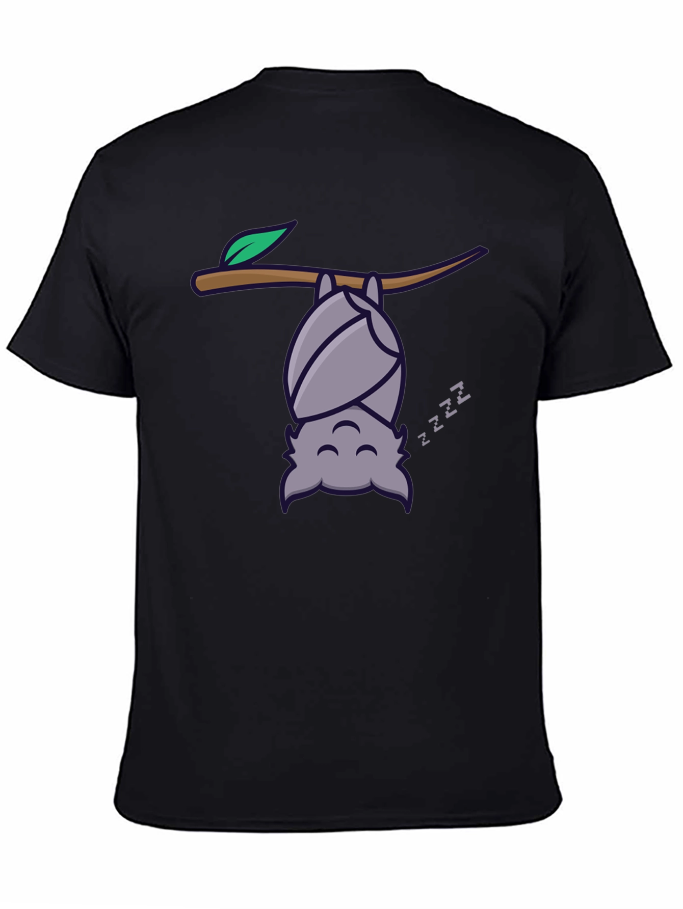 Black Cute Bat Sleeping T-Shirt - Funny Cartoon Tee view 4