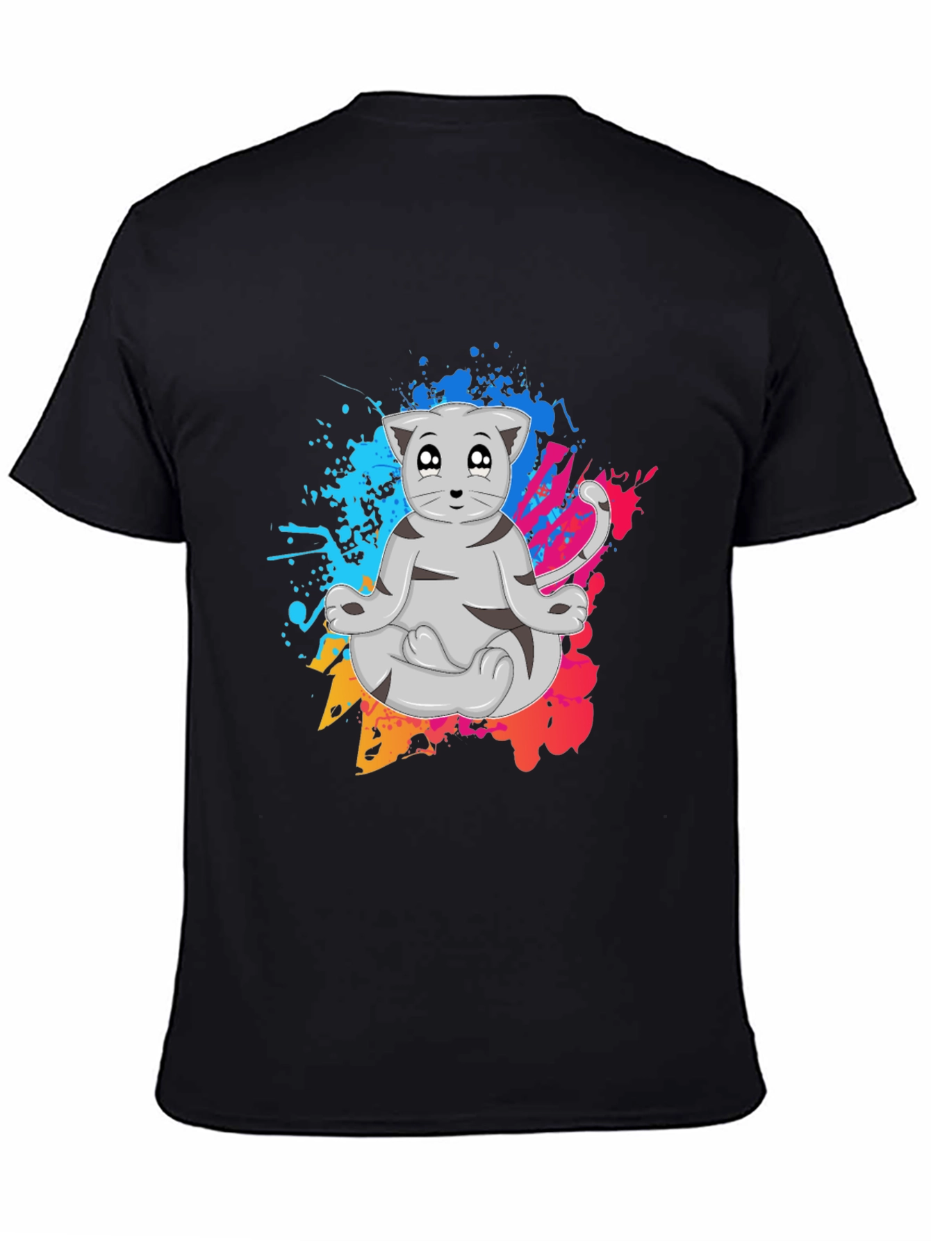 Black Zen Cat T-Shirt - Meditating Feline Tee view 4