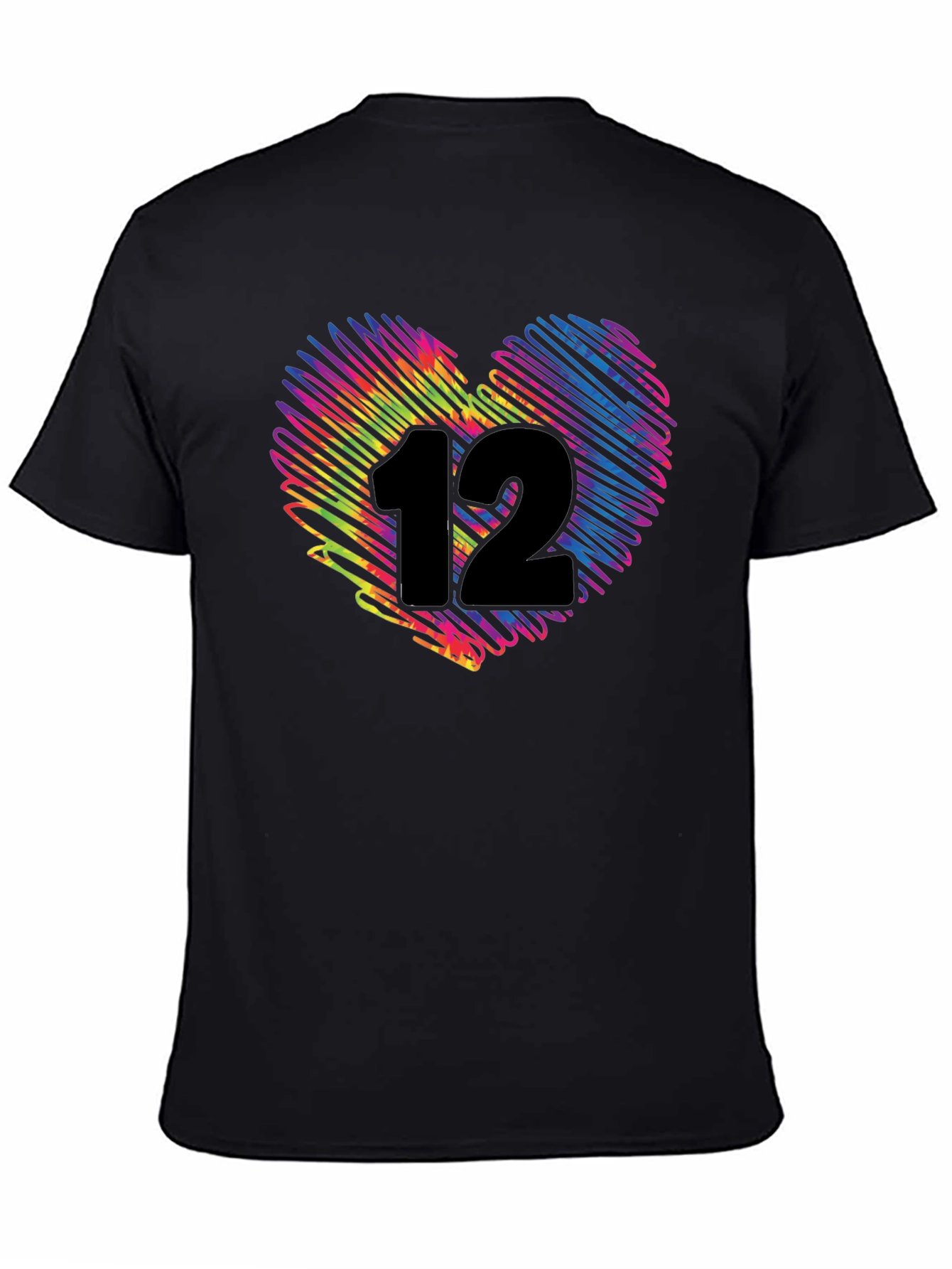 Black Colorful Scribble Heart Number 12 T-Shirt view 4