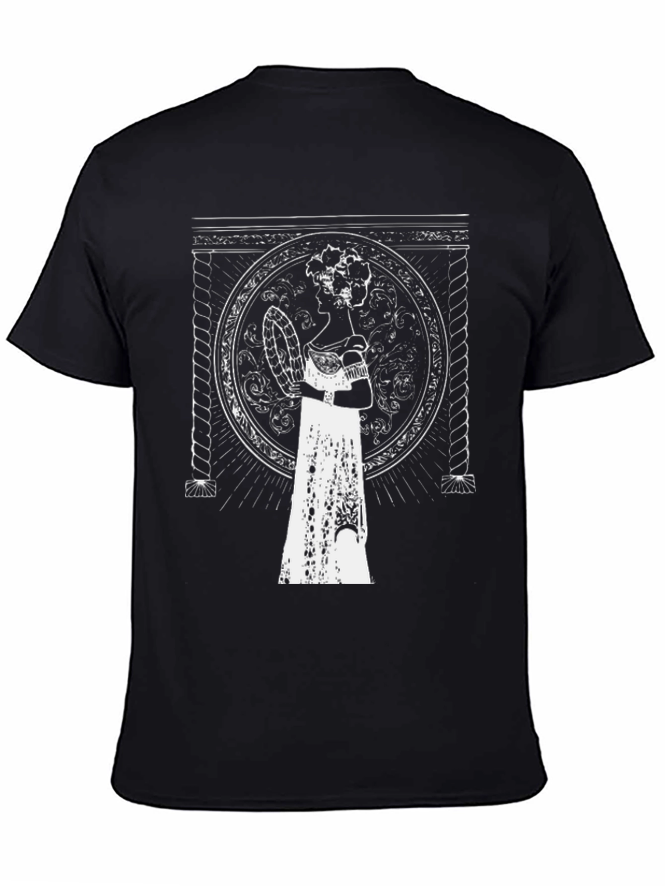 Black Elegant Portrait Tee - Black Graphic T-Shirt view 4