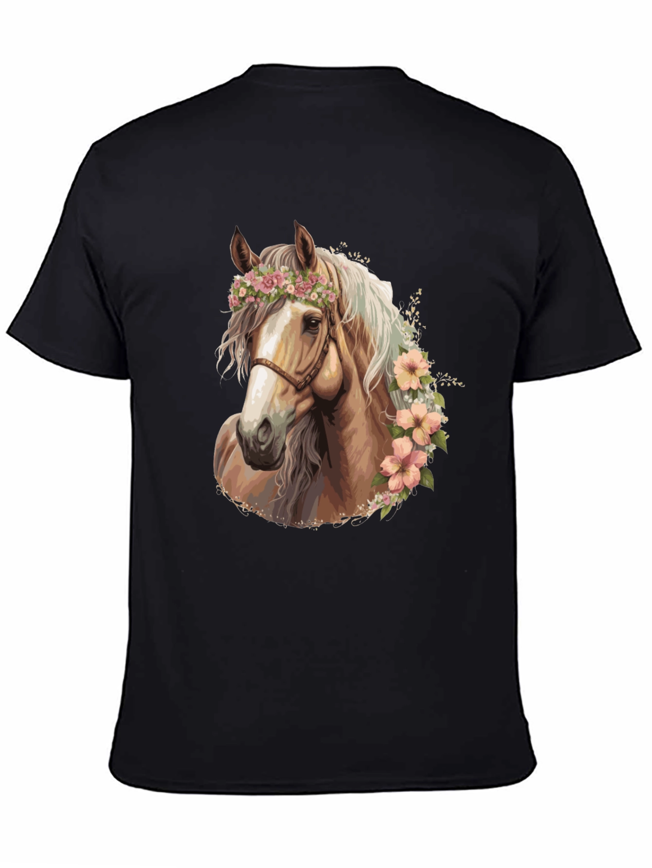 Black Floral Horse Graphic Tee - Stylish Black T-Shirt view 4