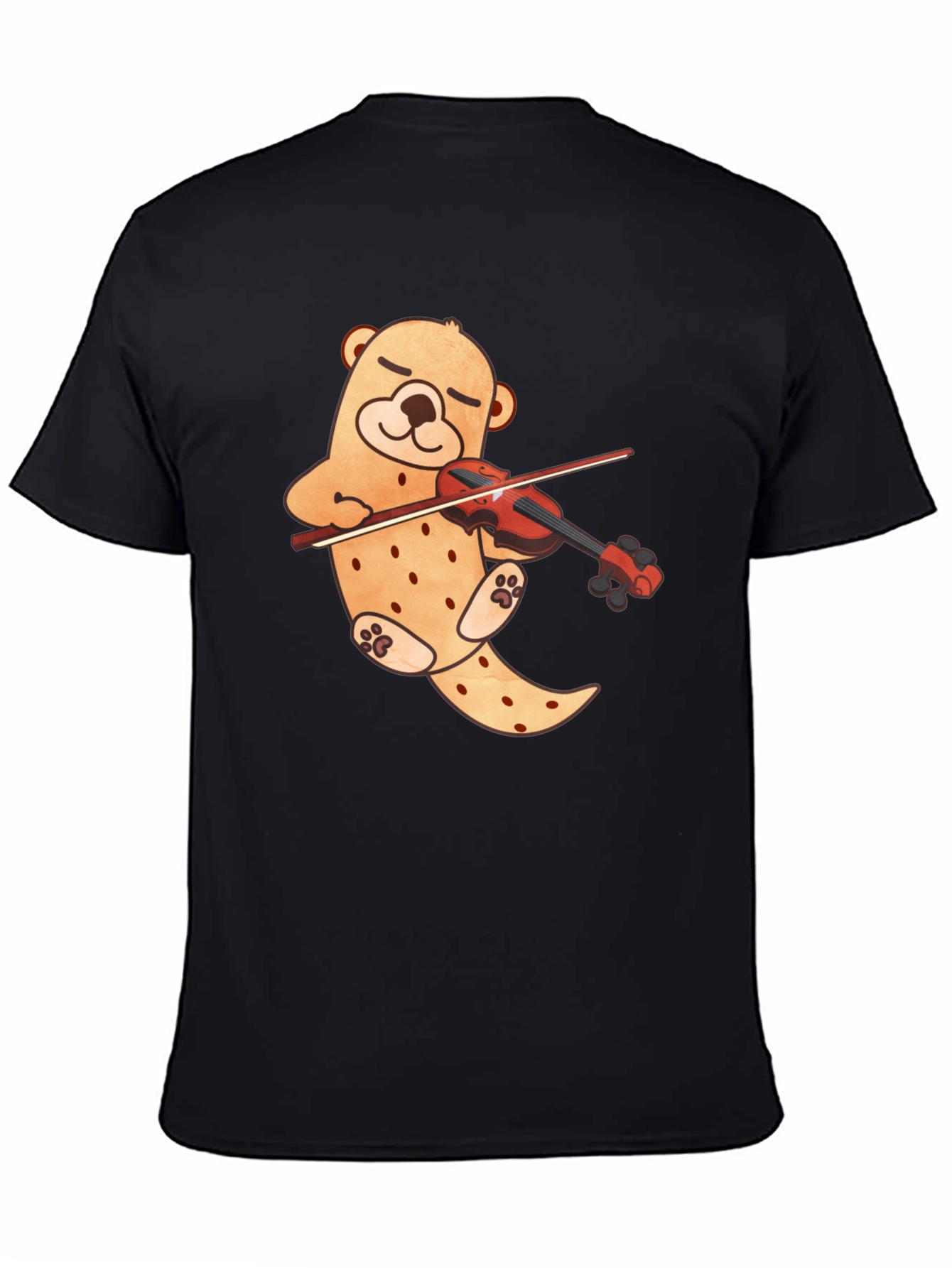 Black Cute Bear Violinist Black T-Shirt view 4