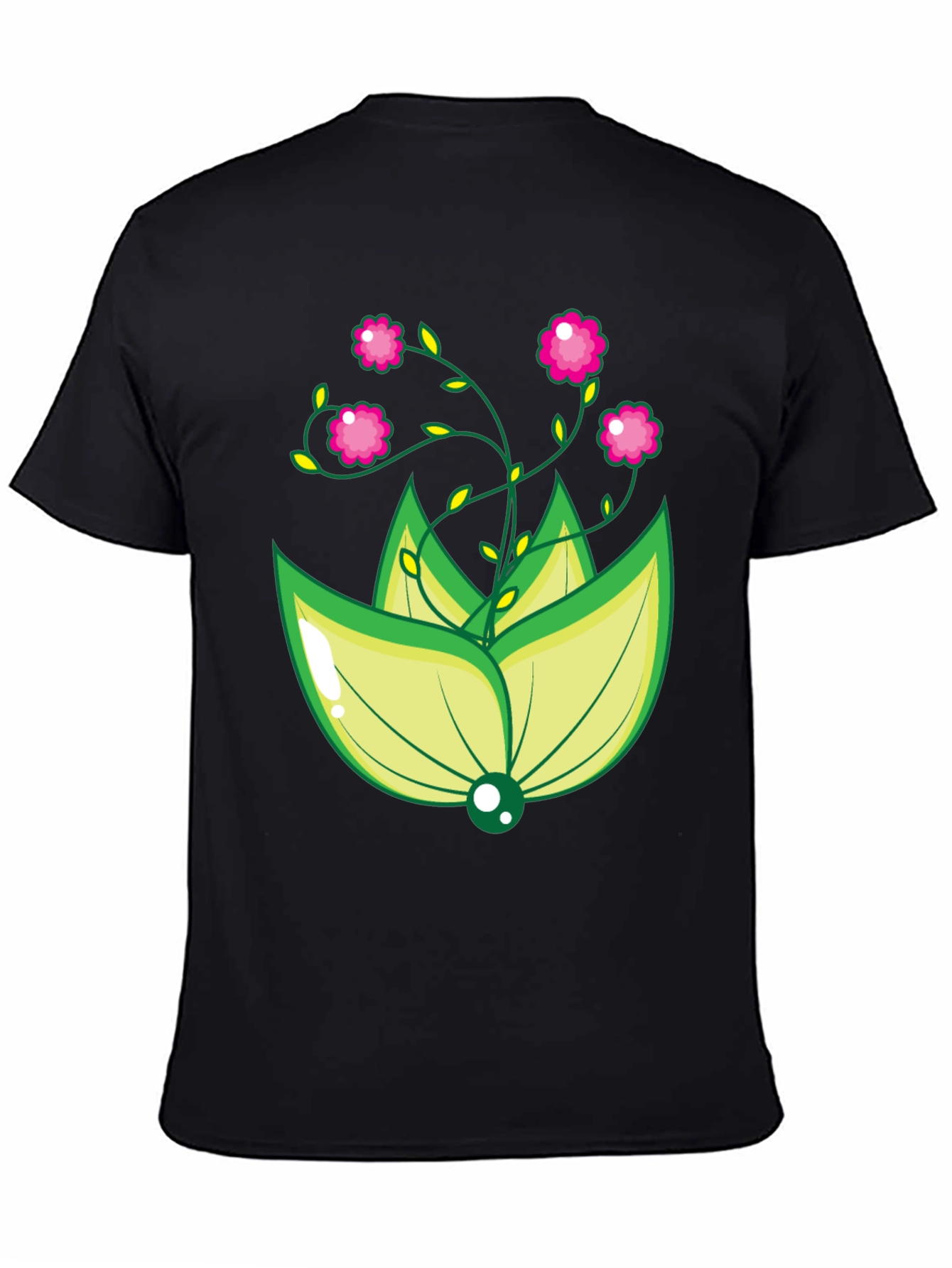 Black Floral Design Black T-Shirt view 4