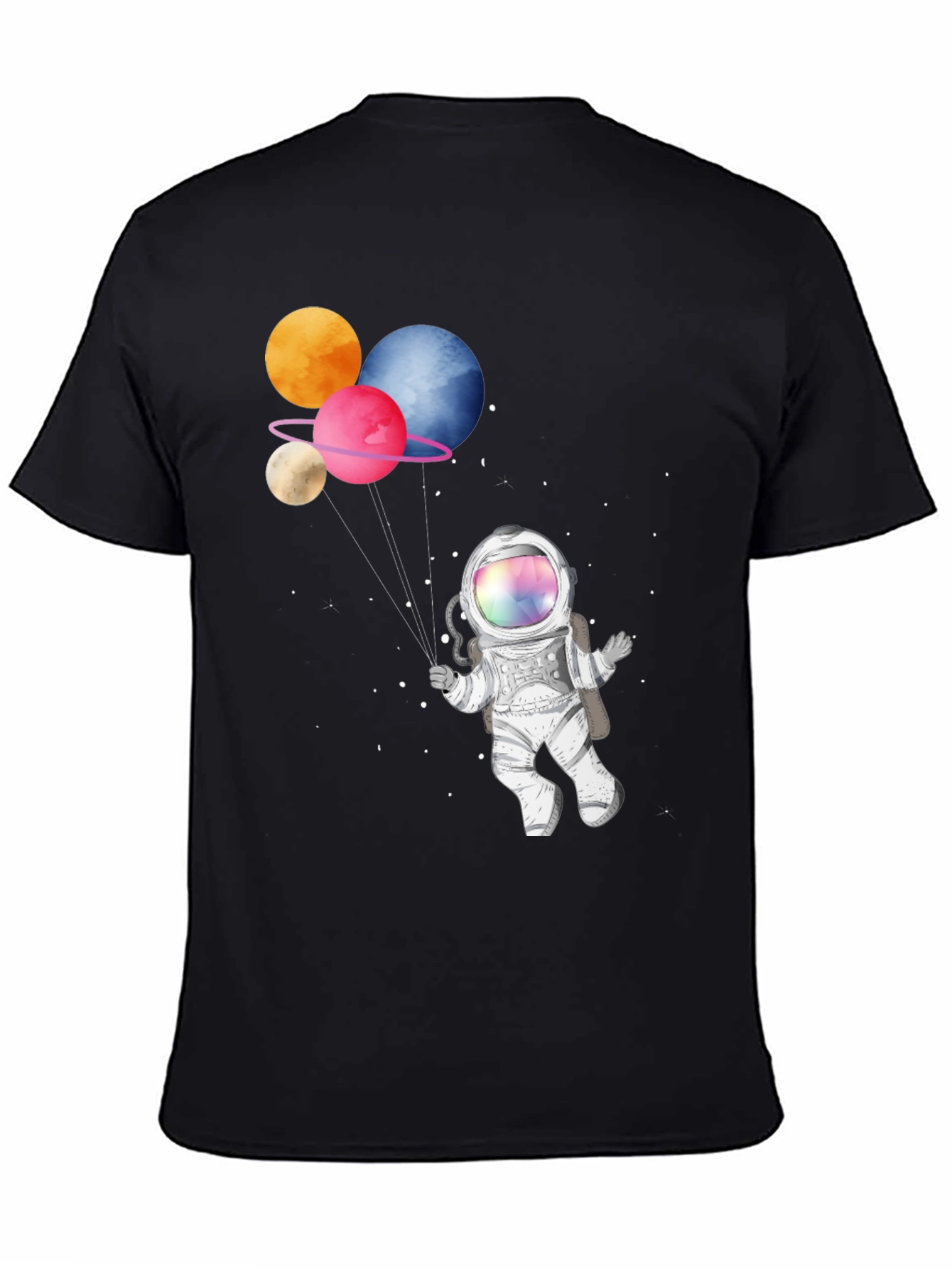 Black Astronaut with Planet Balloons Graphic T-Shirt view 4