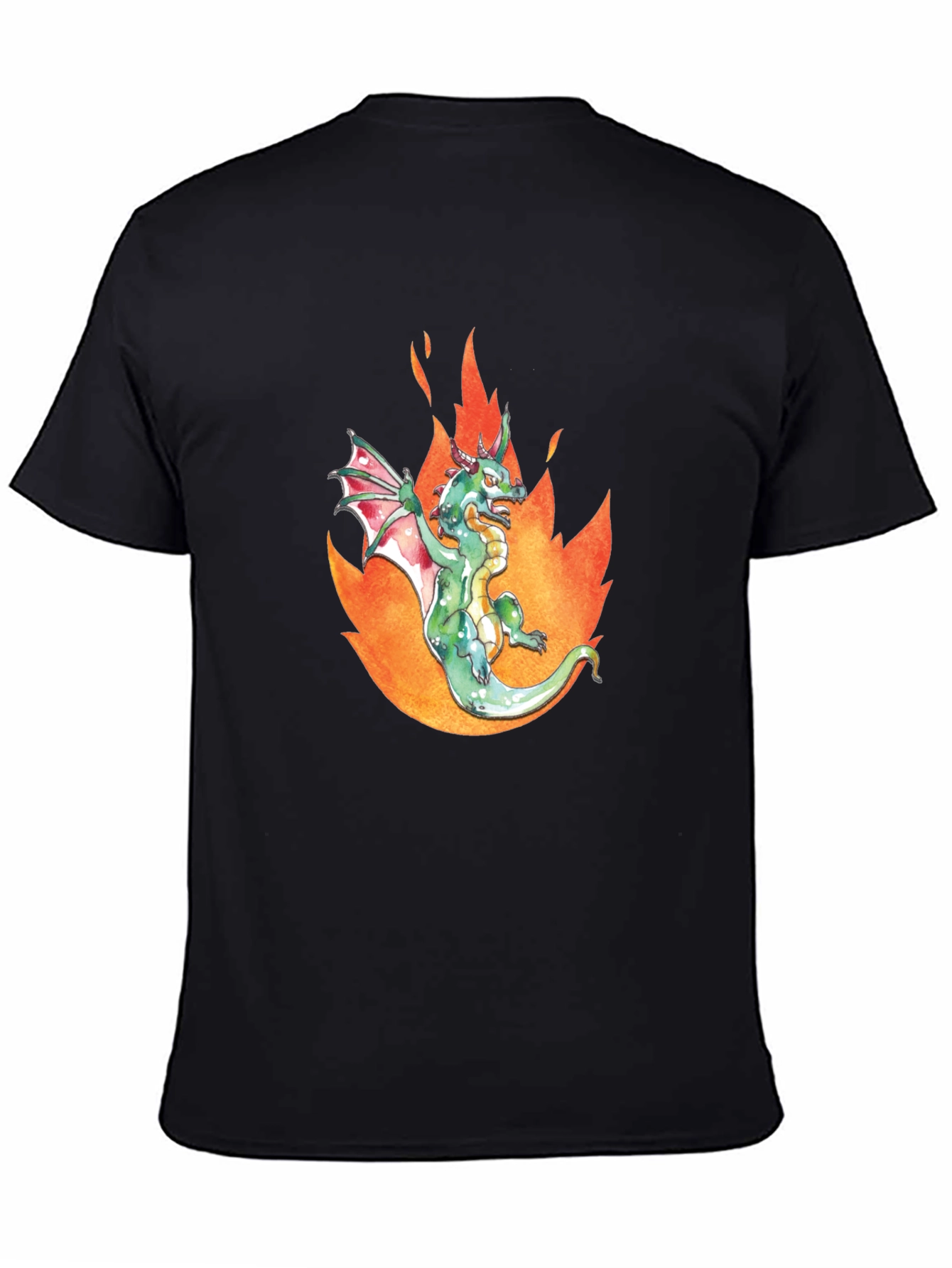 Black Dragon in Flames Graphic Tee - Black Cotton T-Shirt view 4