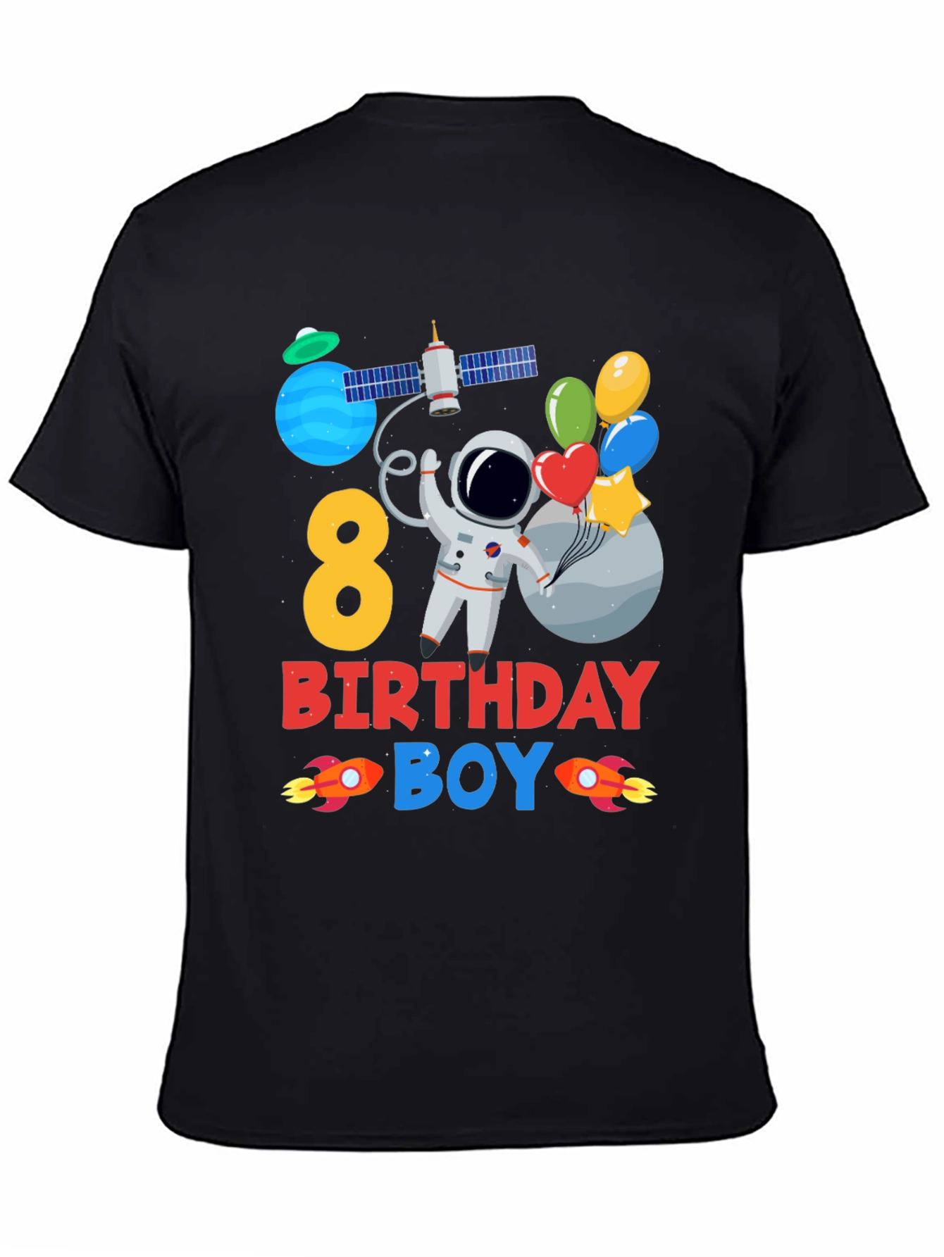 Black 8th Birthday Boy Astronaut T-Shirt view 4