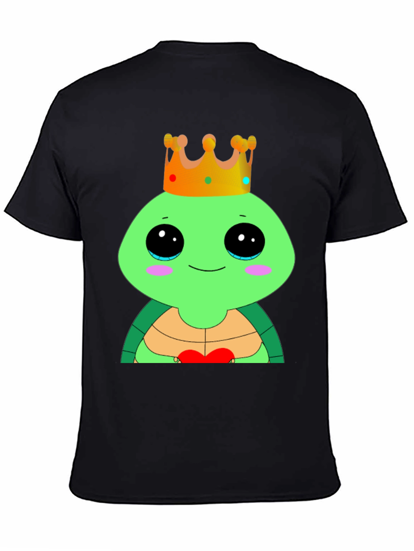 Black Cute Cartoon Turtle King T-Shirt view 4