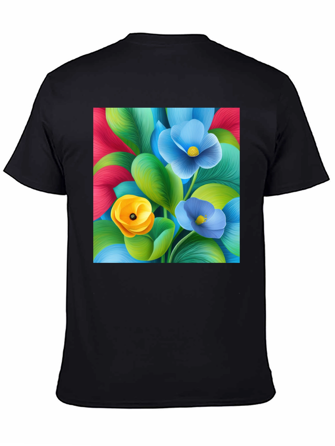 Black Floral Print T-Shirt - Vibrant Colors view 4