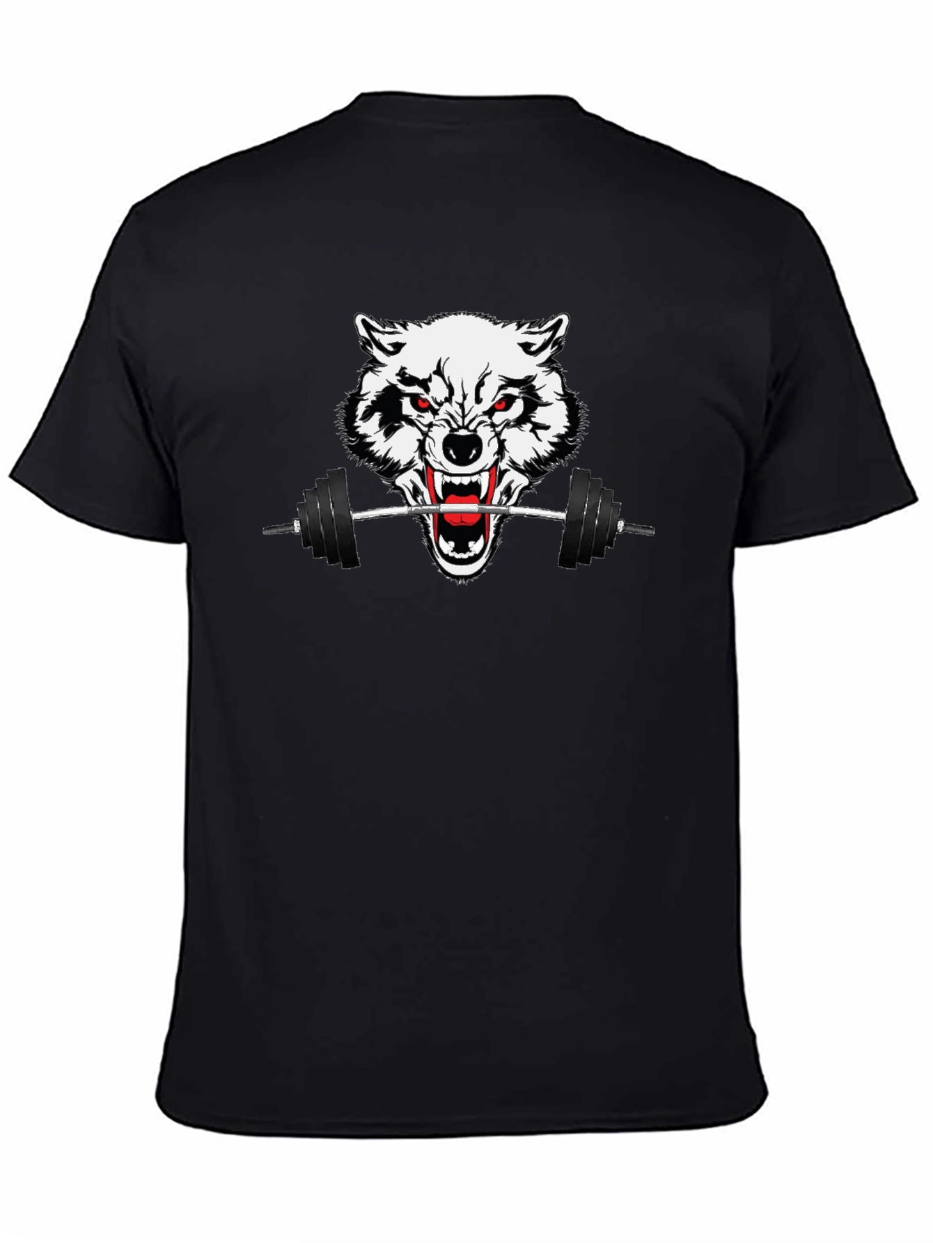 Black Wolf Barbell Graphic Tee - Black Gym Shirt view 4