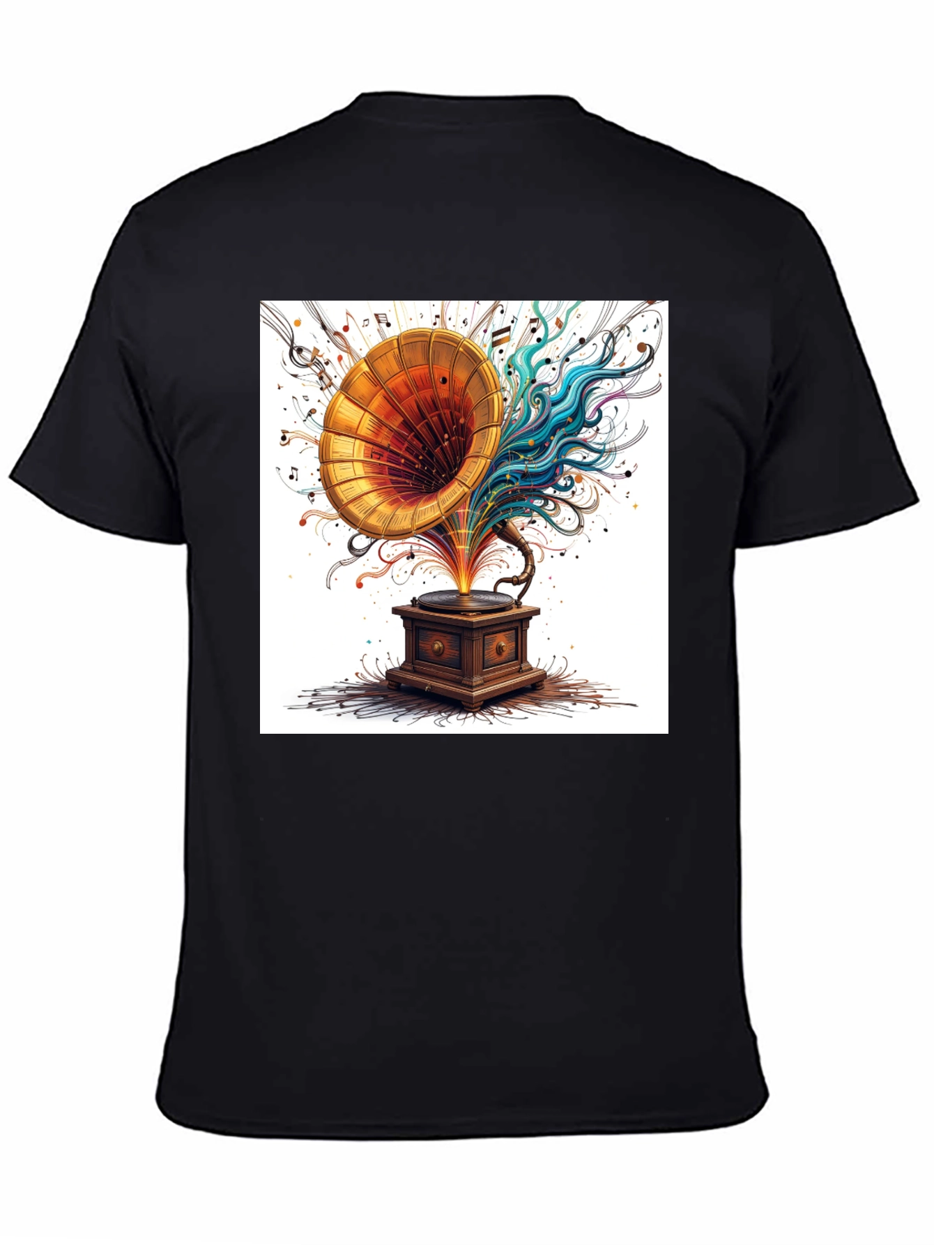 Black Vintage Phonograph Music T-Shirt view 4