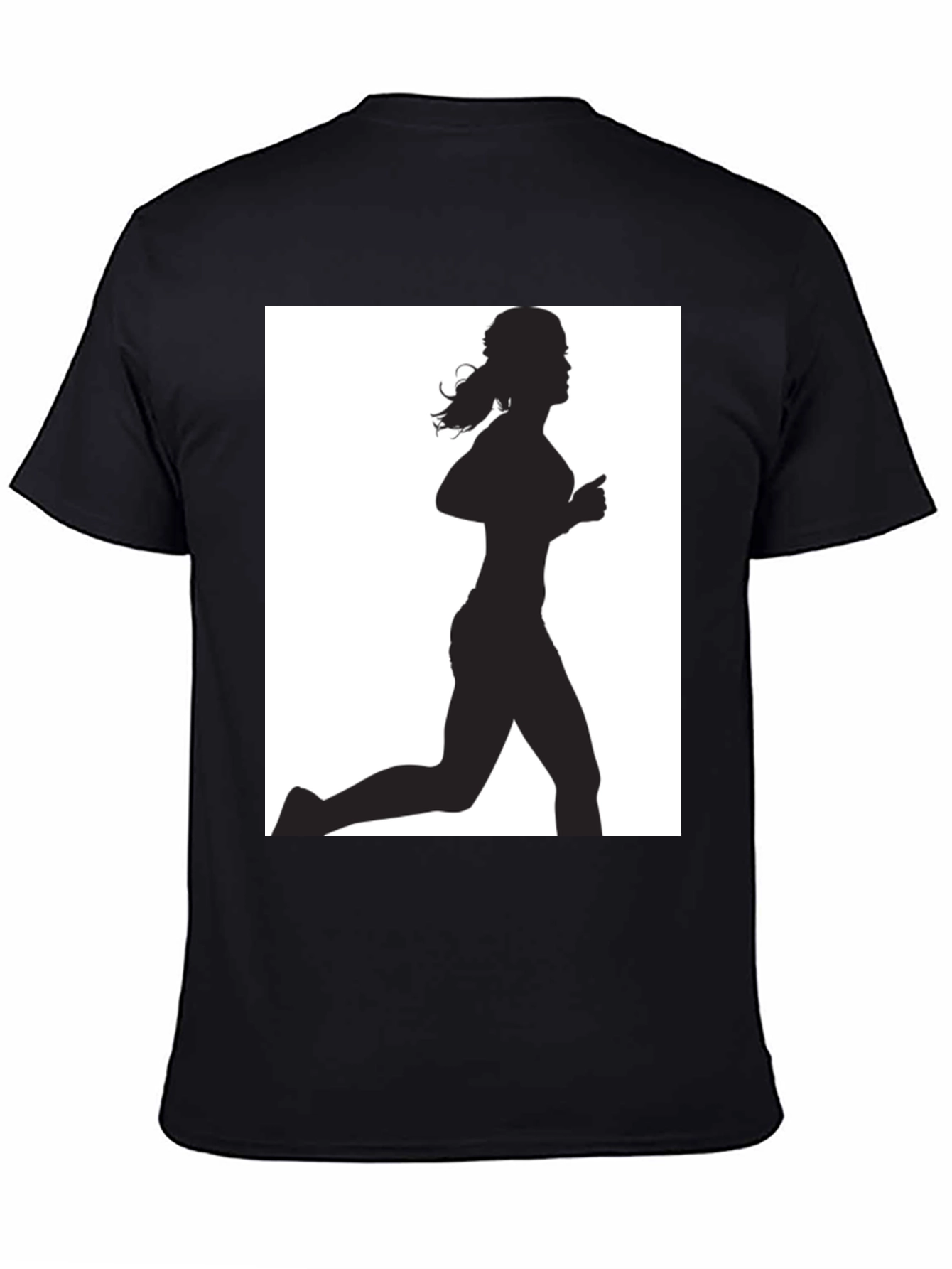 Black Woman Runner Silhouette Graphic Tee - Black Cotton T-Shirt view 4