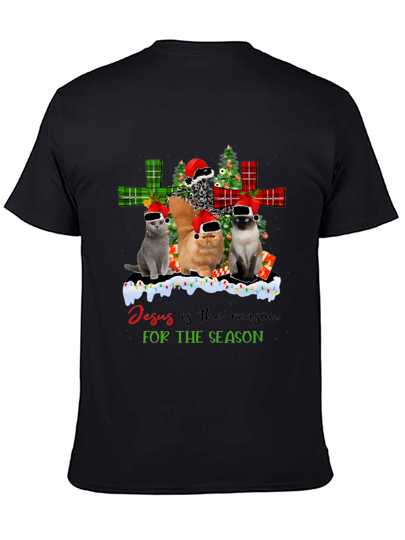 Black Cats Christmas T-Shirt - Jesus is the Reason view 4