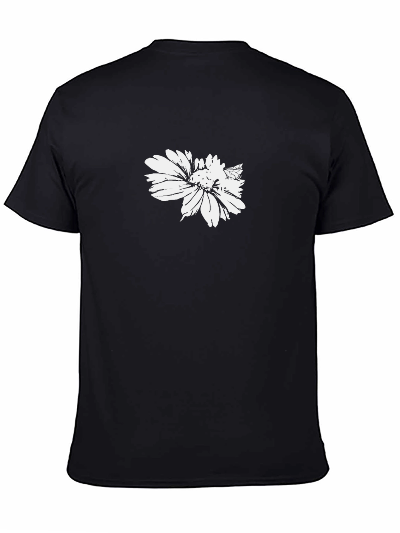 Black Black T-Shirt with White Flower Graphic view 4