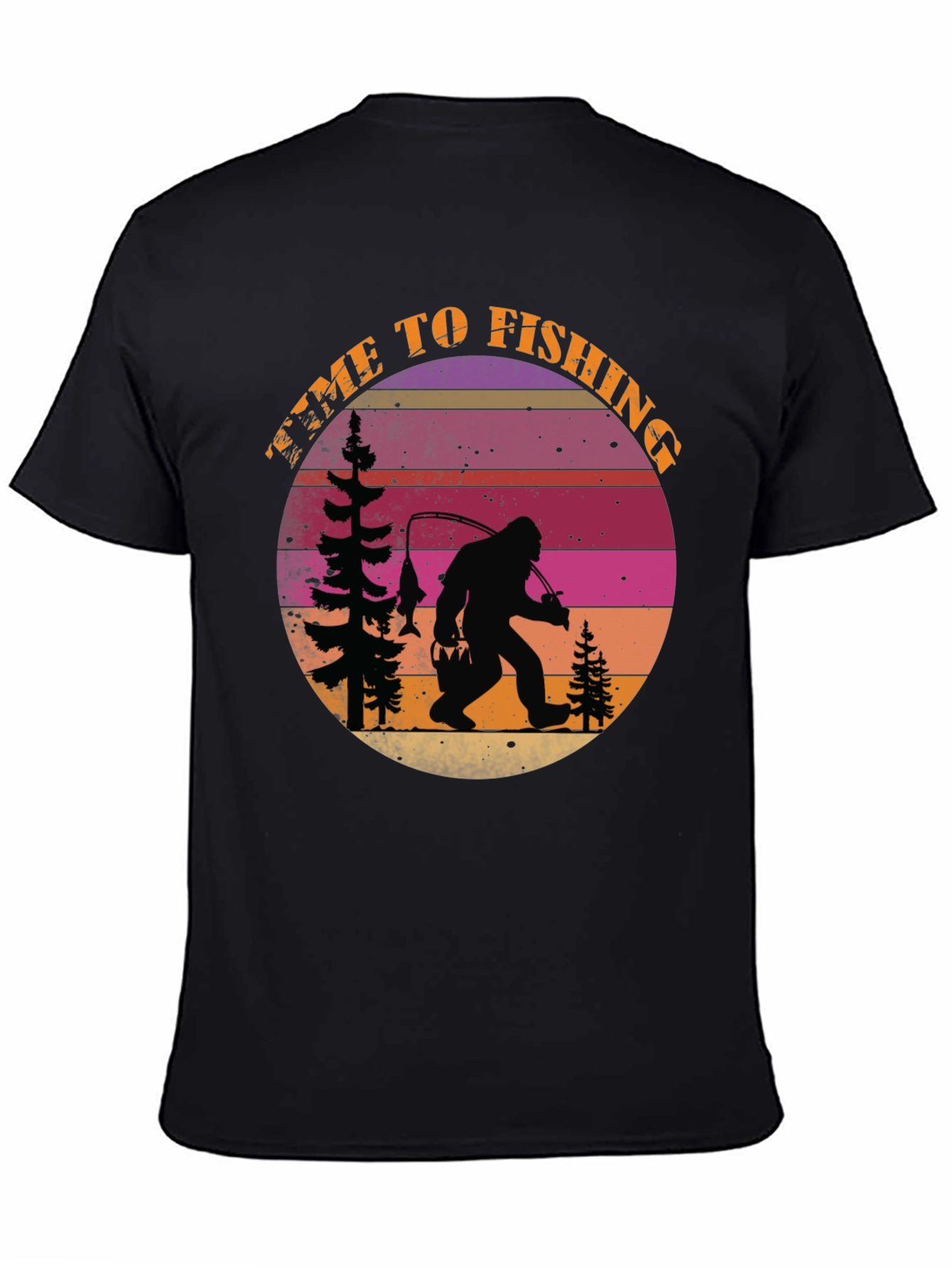 Black Time To Fishing Bigfoot T-Shirt view 4