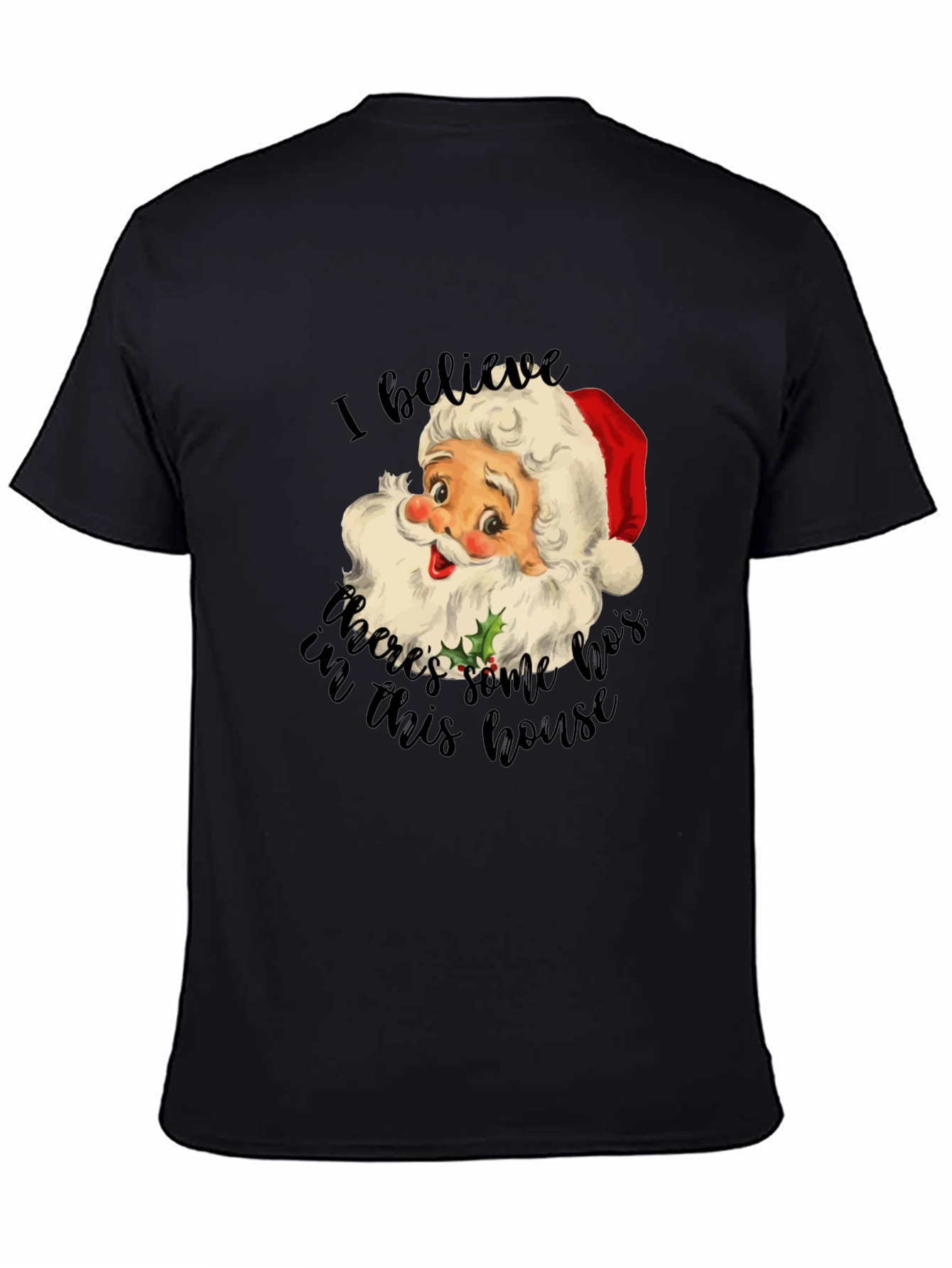 Black Funny Santa HOs Christmas T-Shirt view 4