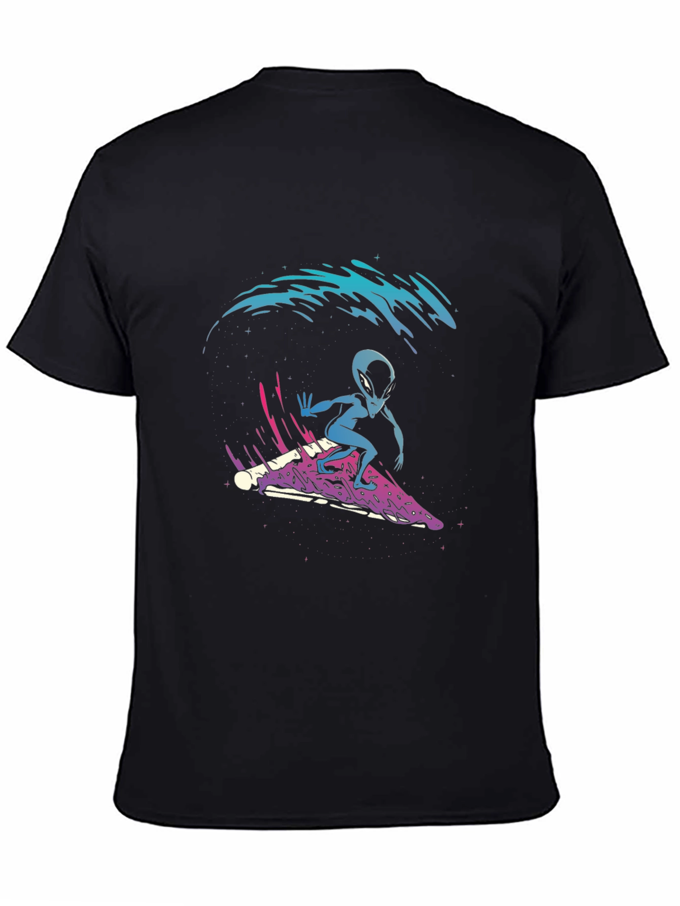 Black Alien Pizza Surfer Graphic Tee view 4