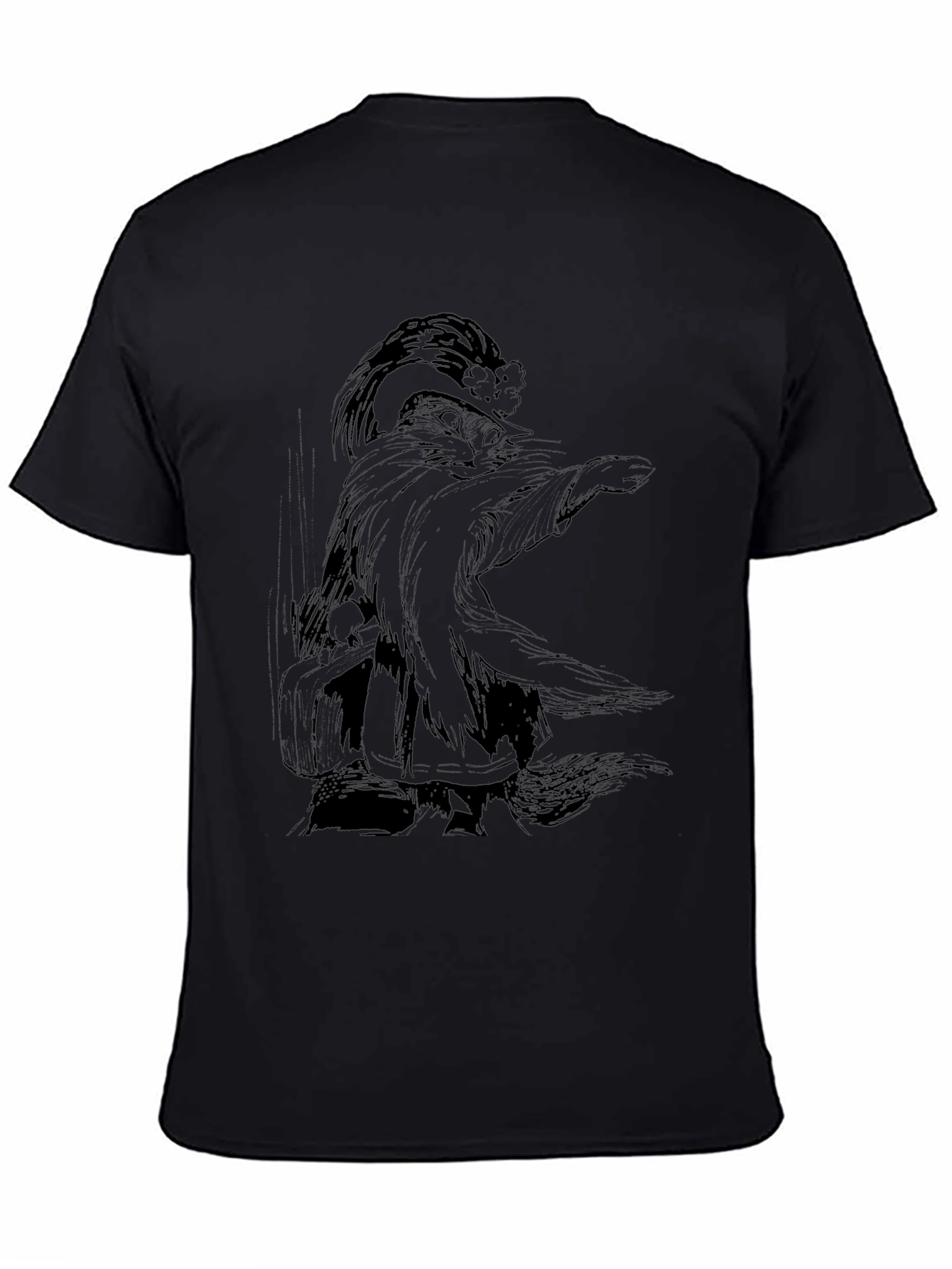 Whimsical Wizard Cat Graphic Tee - Black Cotton T-Shirt - 4