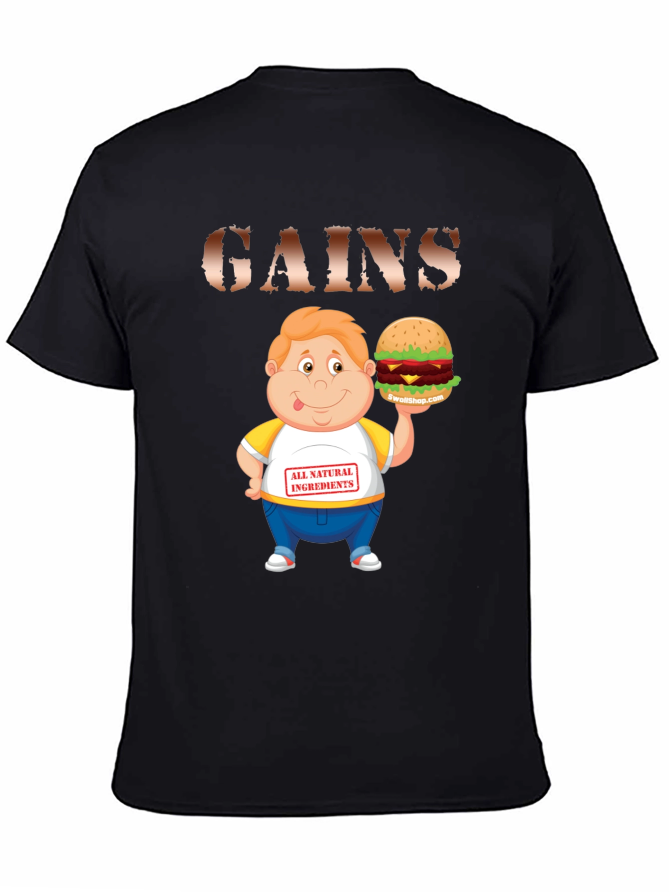 Black Gains Cartoon Burger T-Shirt view 4
