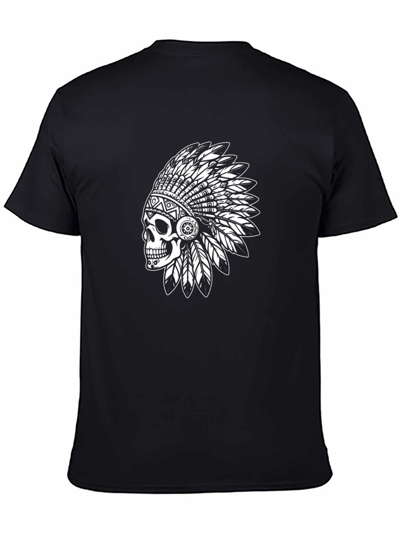 Black Skull Chief T-Shirt - Native American Headdress view 4