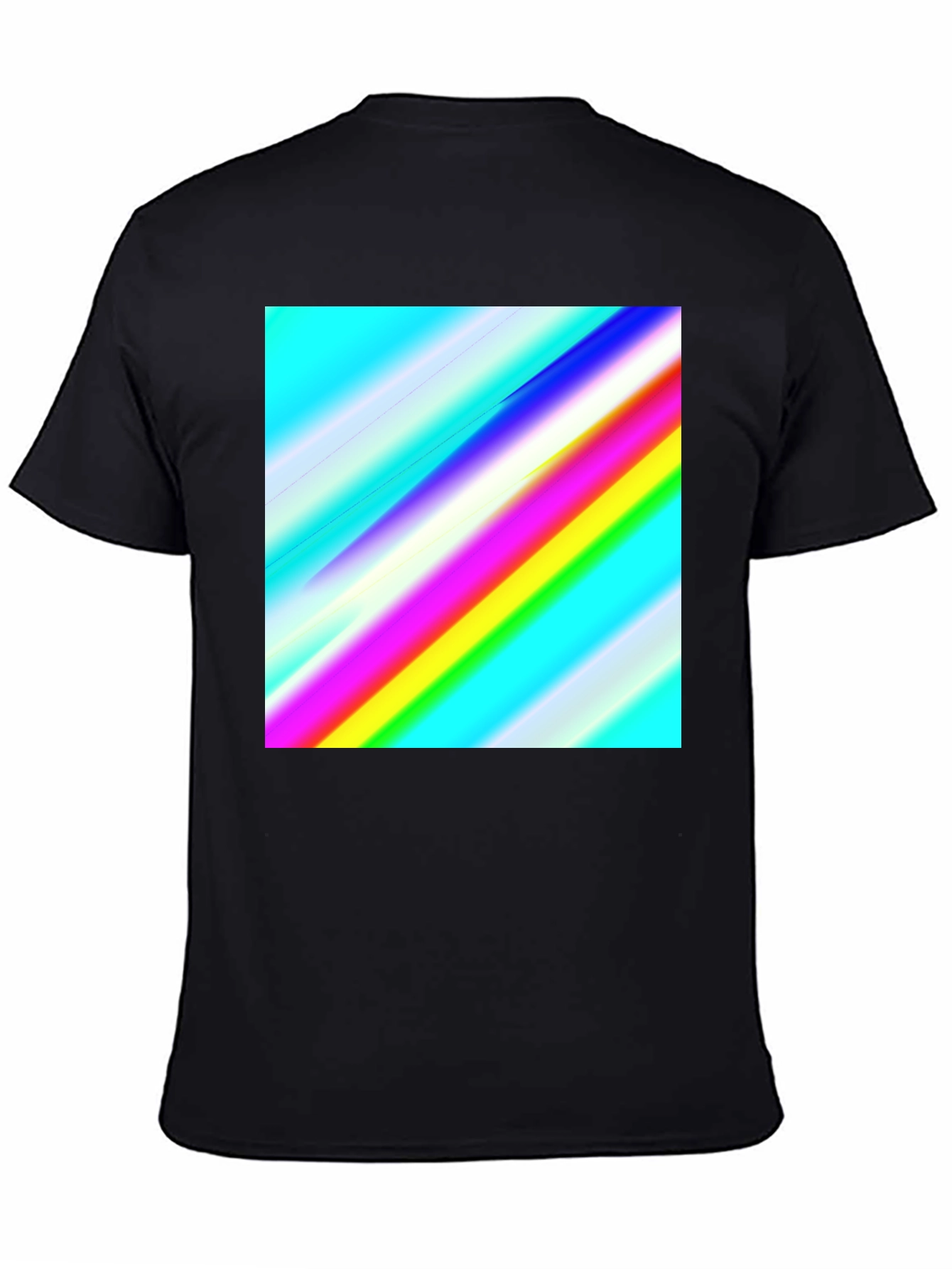 Black Rainbow Stripe Graphic Tee - Men's Casual Black T-Shirt view 4