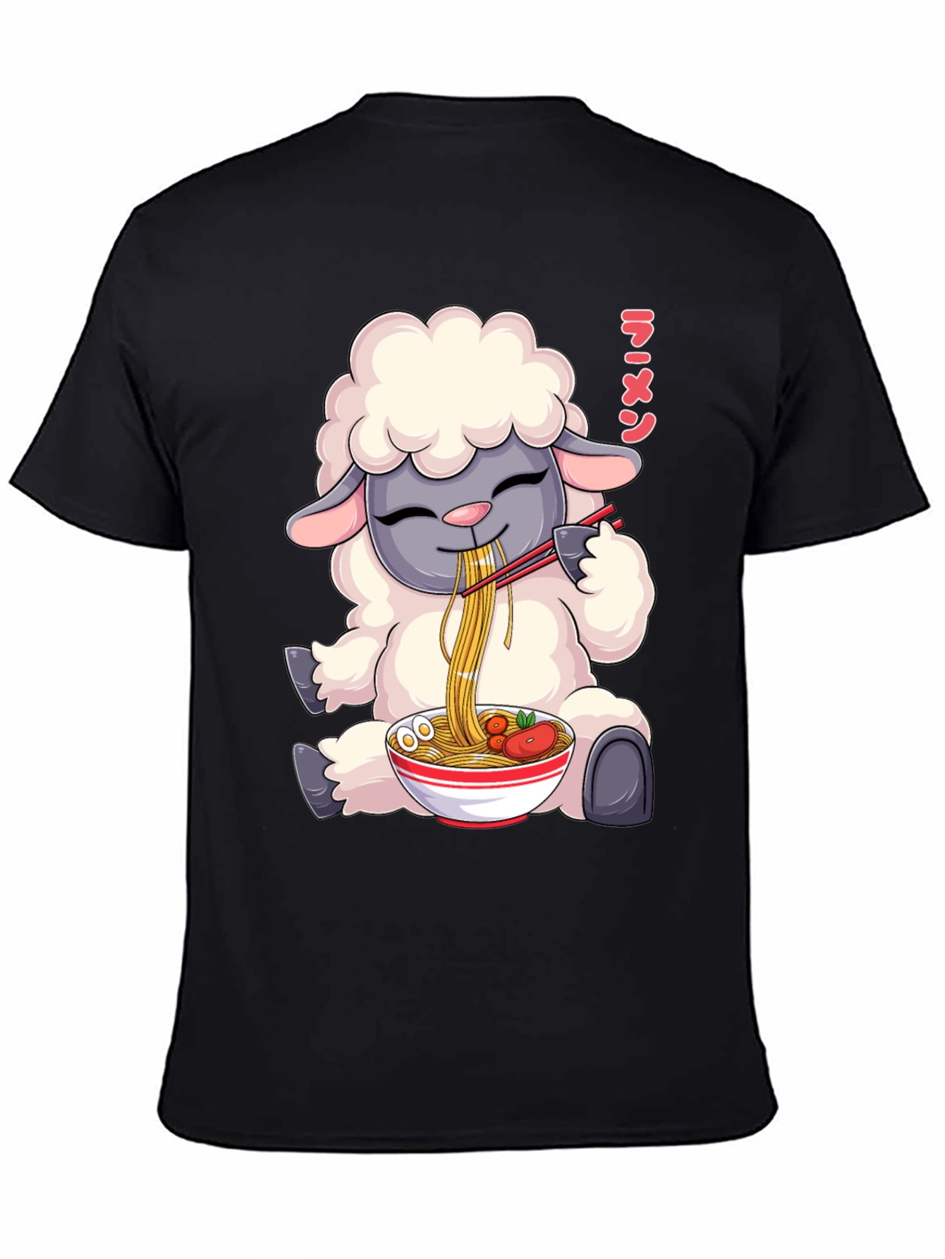 Black Ramen Loving Sheep T-Shirt view 4