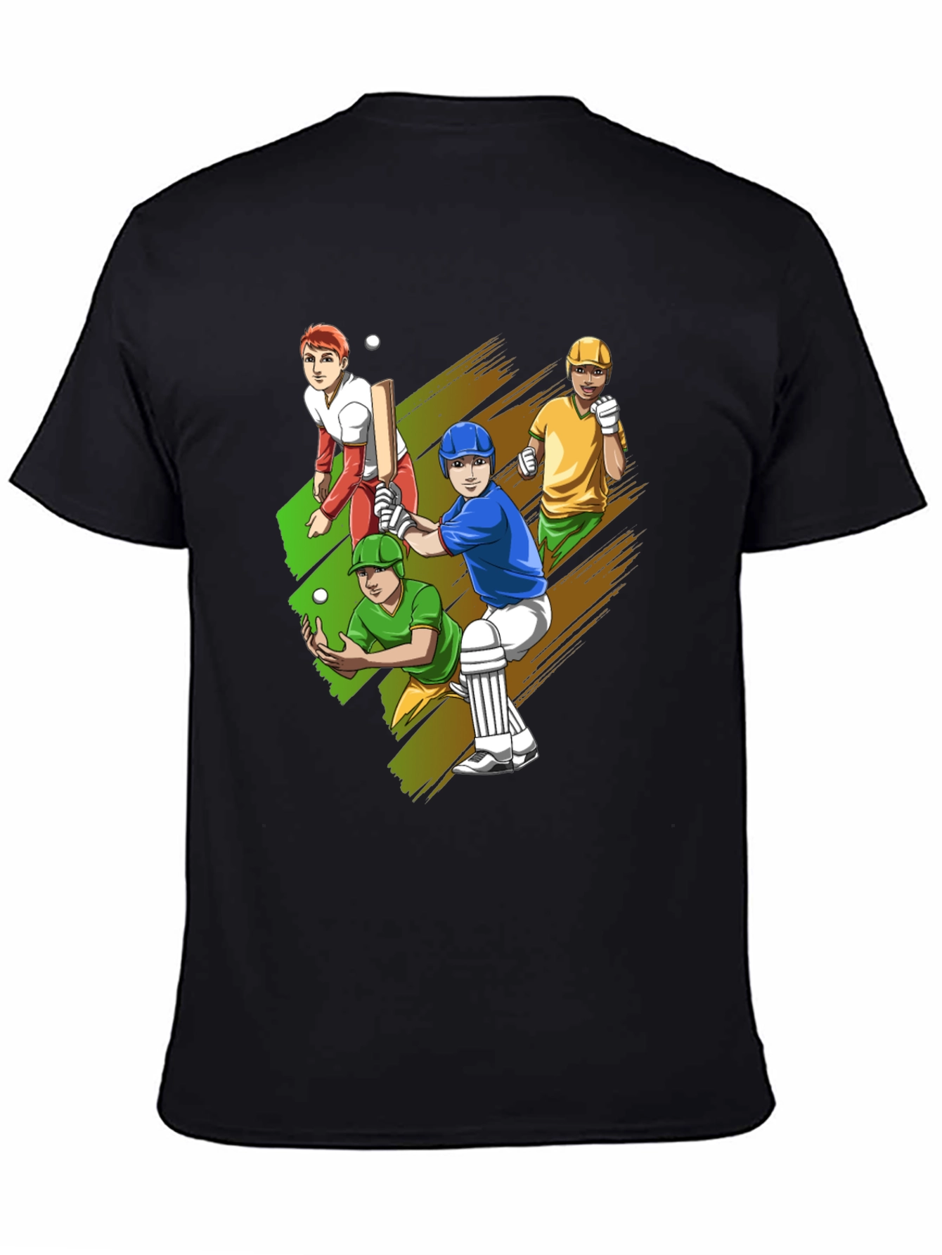 Black Cricket Player Graphic Tee - Black Cotton T-Shirt view 4
