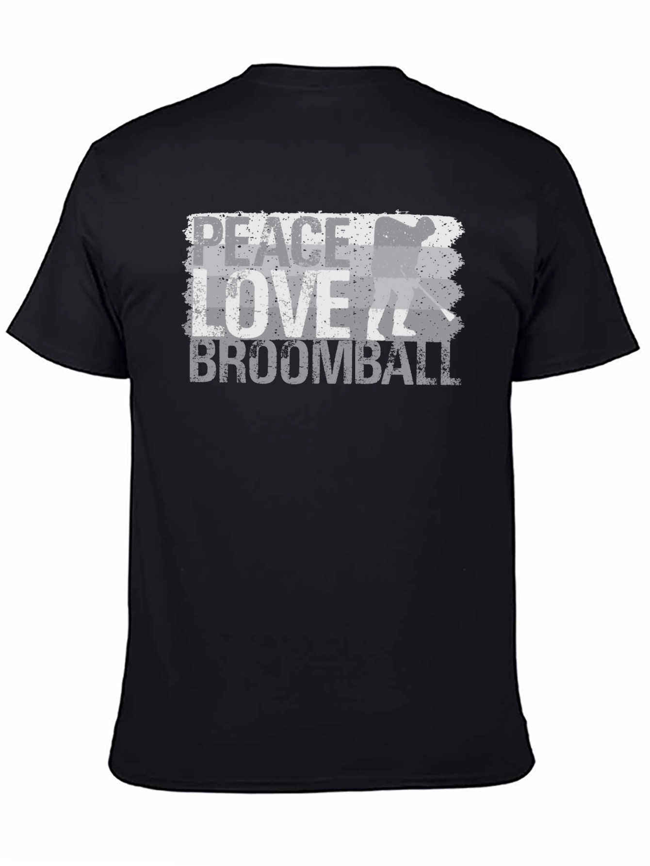 Black Peace Love Broomball T-Shirt - Distressed Graphic Tee view 4