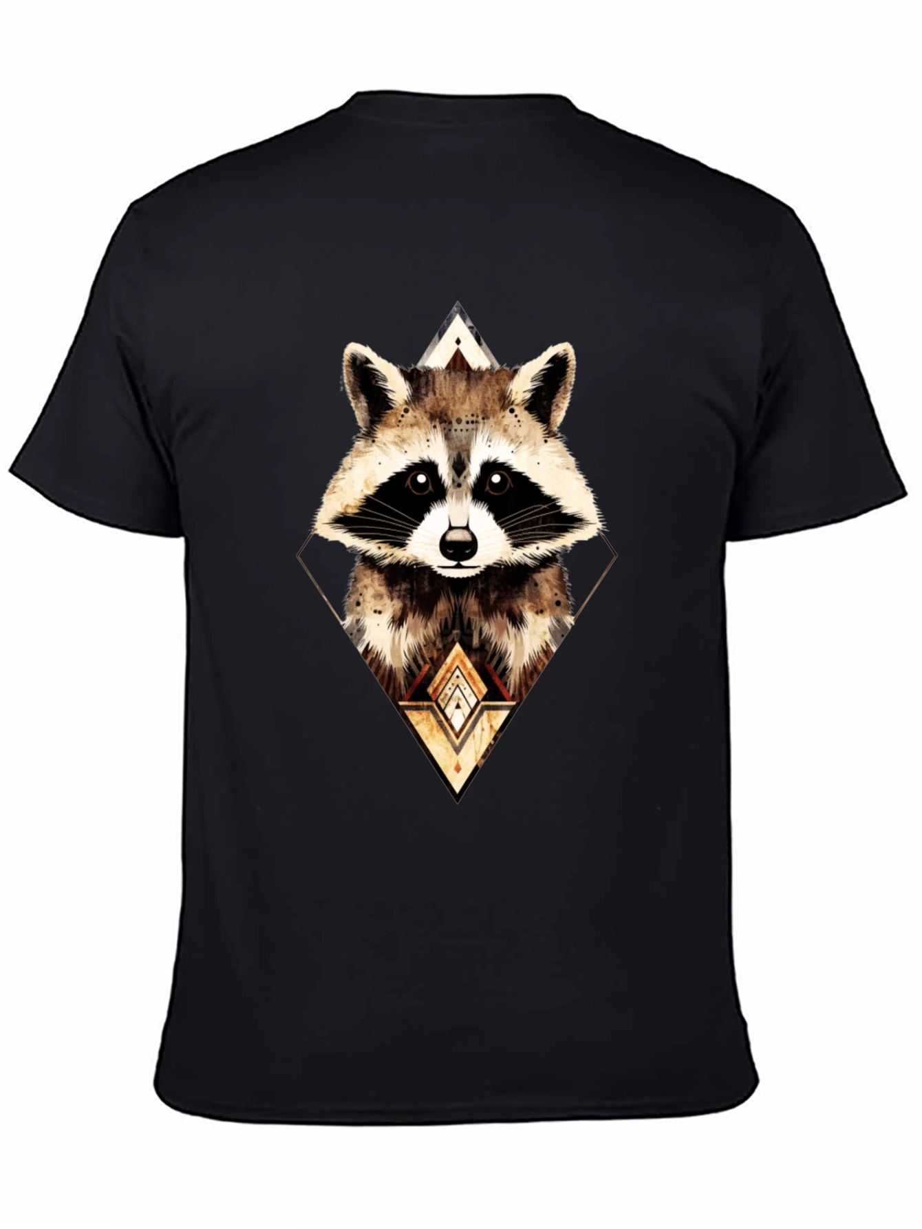 Black Geometric Raccoon Graphic Tee - Black view 4