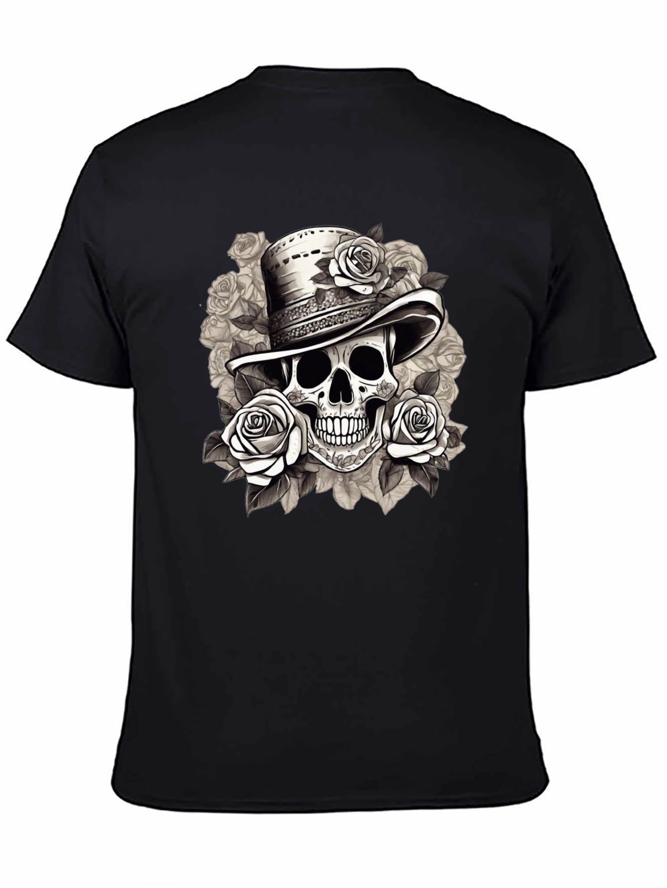Black Skull & Roses Graphic Tee - Stylish Men's T-Shirt view 4