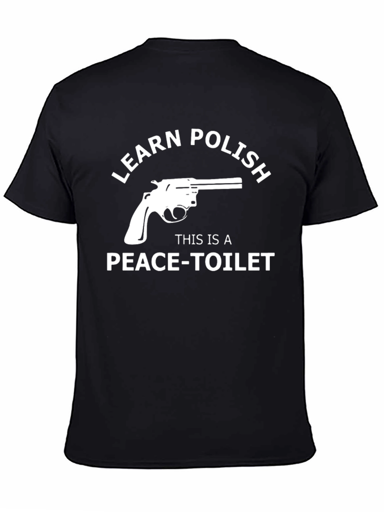 Black Learn Polish Peace-Toilet Funny Graphic Tee view 4