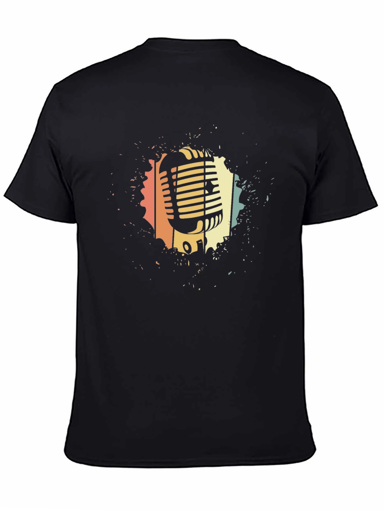 Black Retro Microphone Graphic Tee - Vintage Style Black T-Shirt view 4