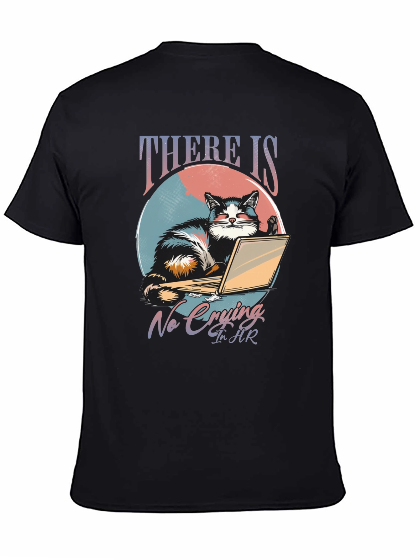 Black There Is No Crying In HR Cat T-Shirt view 4