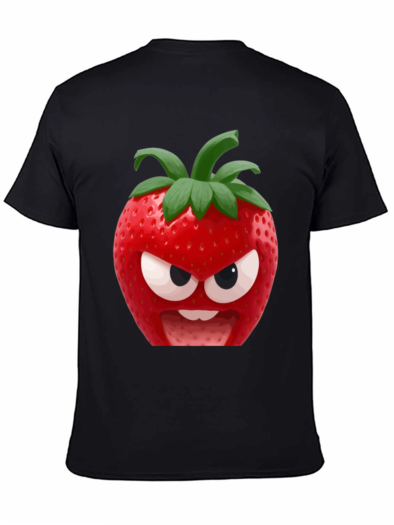 Black Angry Strawberry Graphic T-Shirt - Funny Fruit Tee view 4