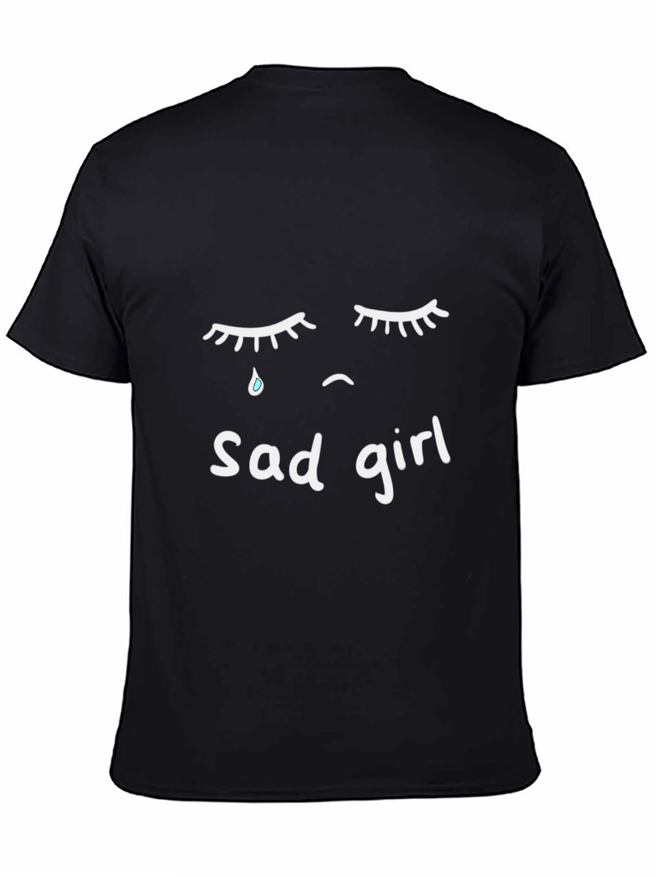 Black Sad Girl Graphic T-Shirt - Black Short Sleeve Tee view 4