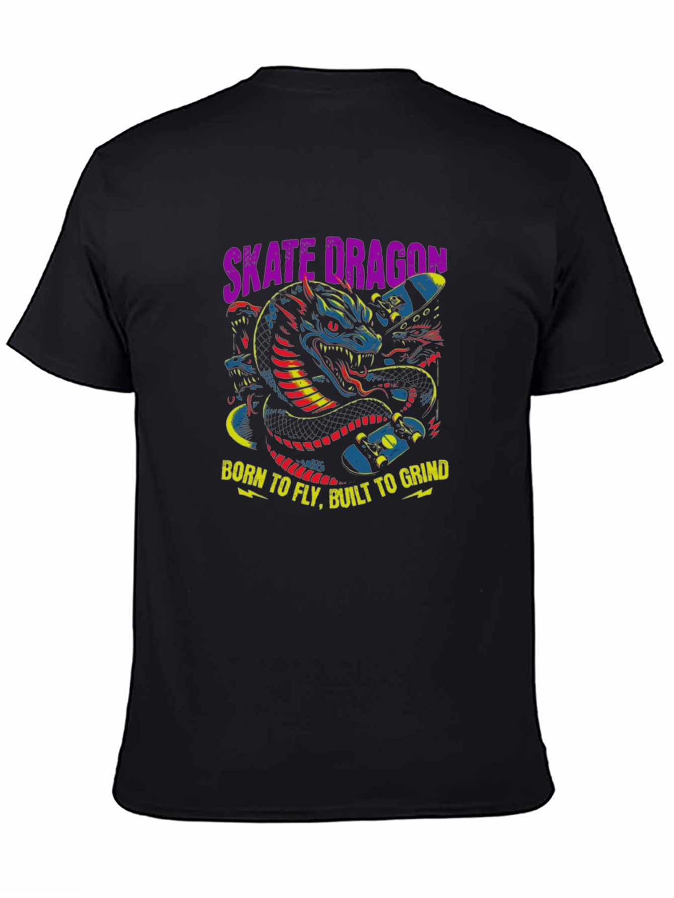 Black Skate Dragon Graphic Tee - Born to Fly, Built to Grind view 4