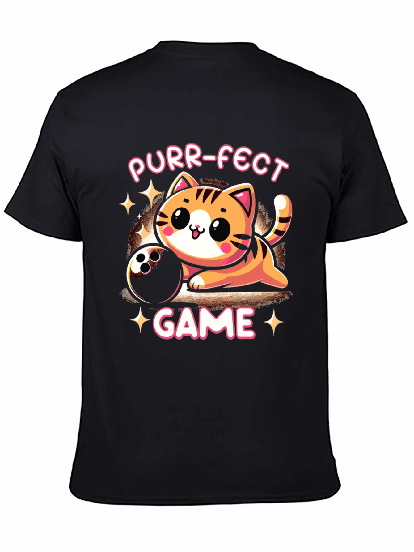 Black Purr-fect Game T-Shirt: Bowling Cat Tee view 4