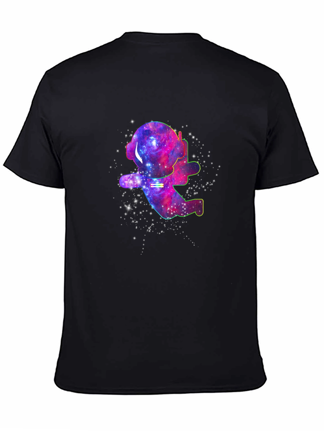 Black Galaxy Astronaut T-Shirt - Black Cotton Space Tee view 4