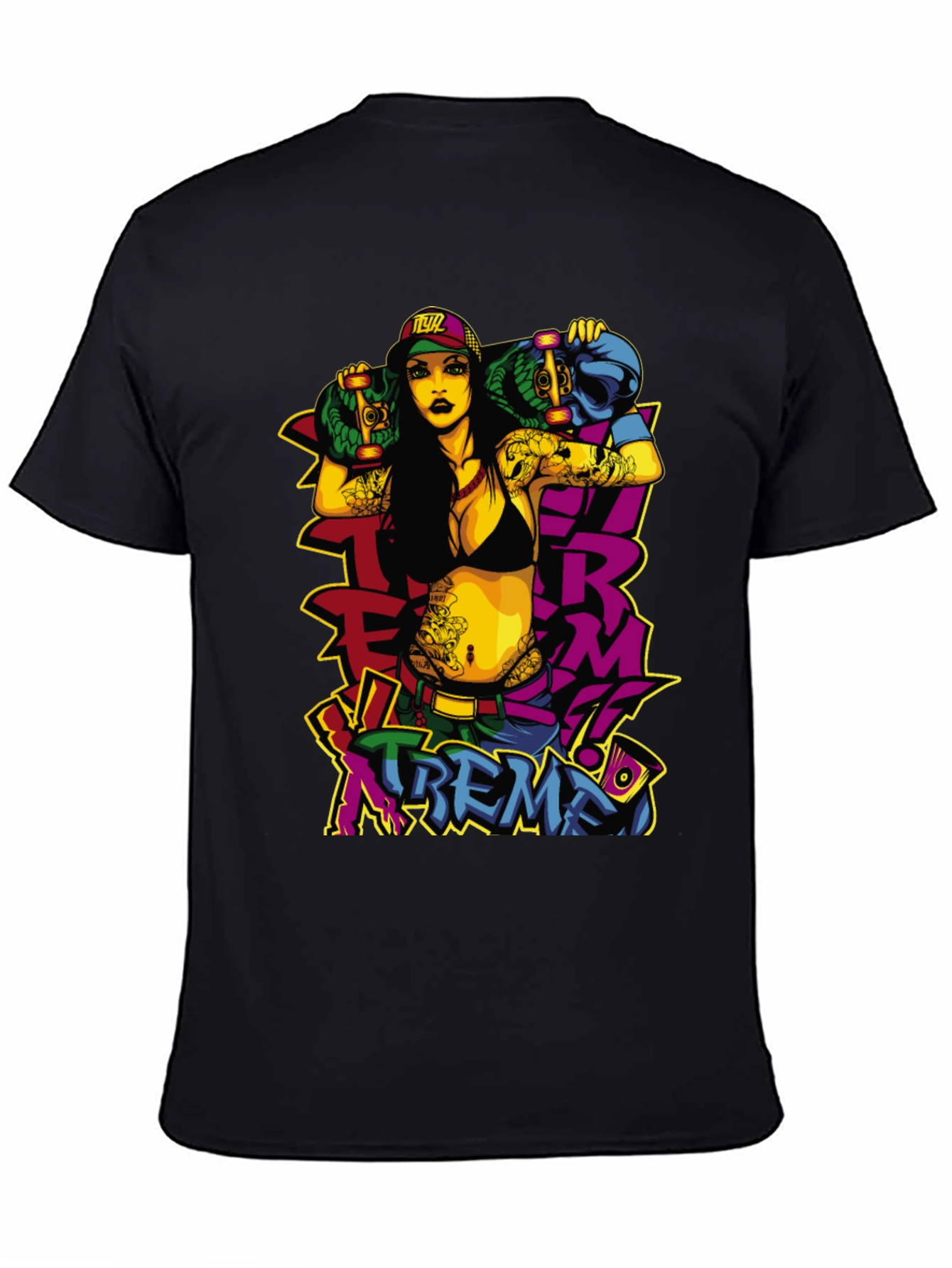 Black Edgy Skateboard Graphic Tee - XTREME Style view 4