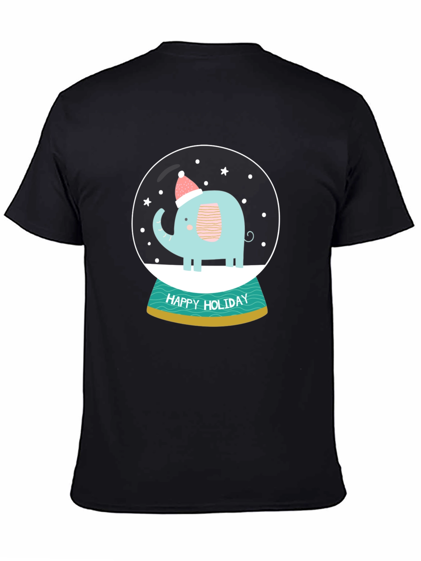 Black Holiday Elephant Snow Globe Graphic Tee view 4