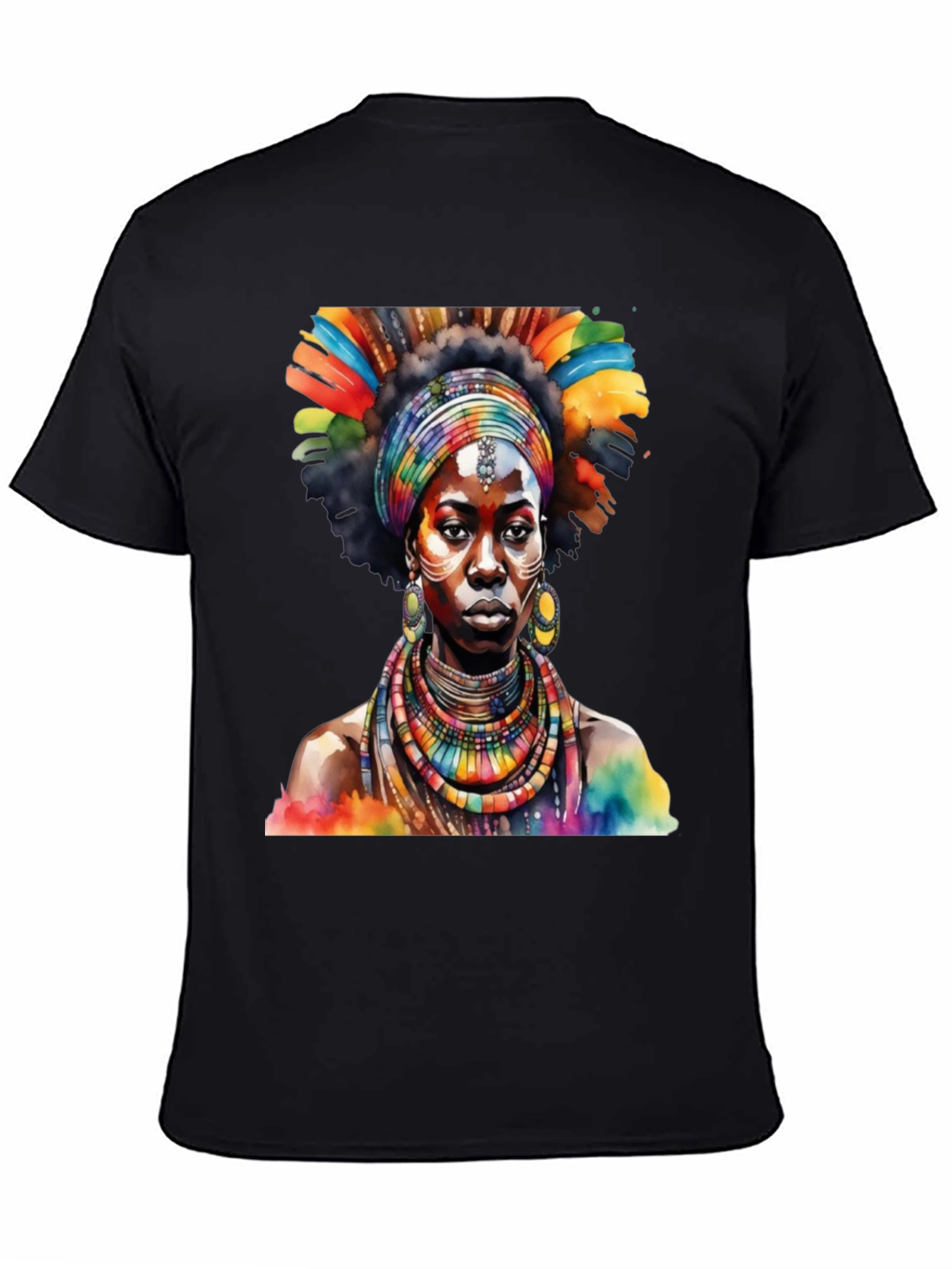 African Queen Watercolor Graphic Tee - Black - 4