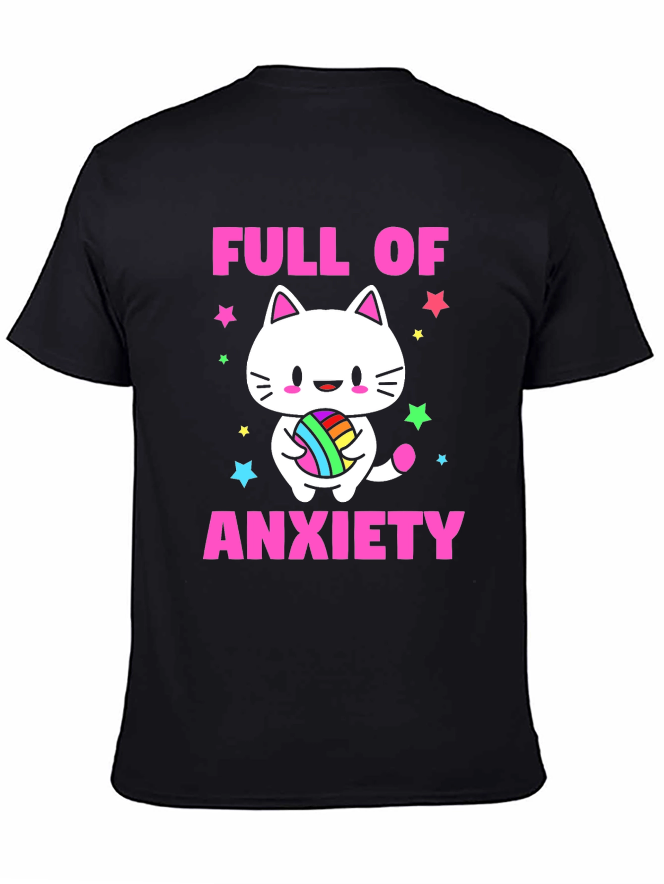Black Full of Anxiety Cat T-Shirt view 4