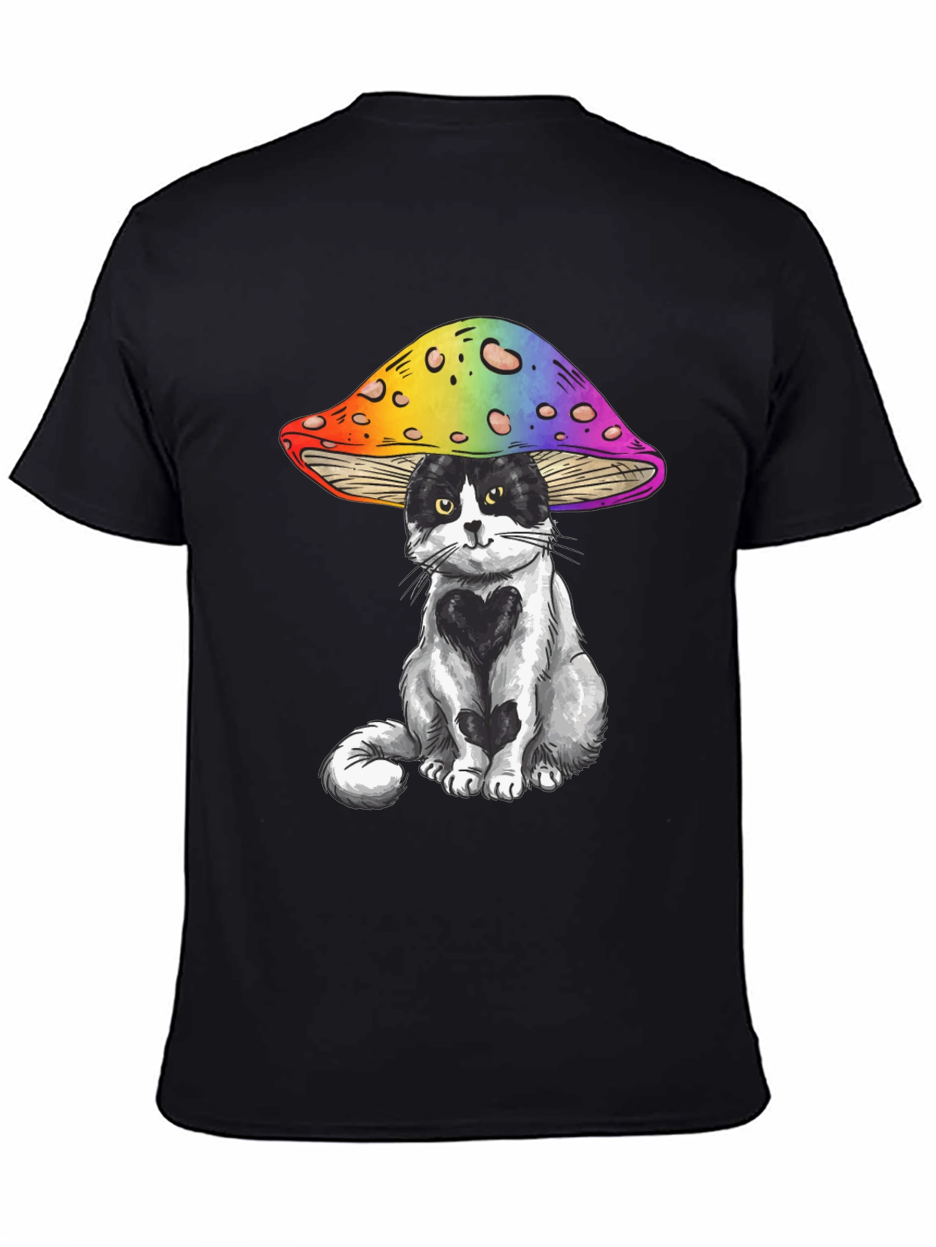 Black Cat Under Mushroom Graphic T-Shirt view 4