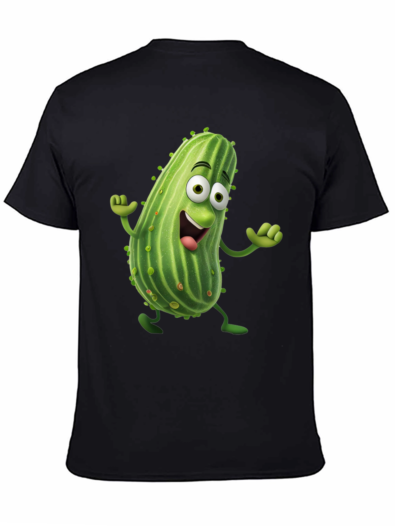 Black Funny Pickle Cartoon Black T-Shirt view 4