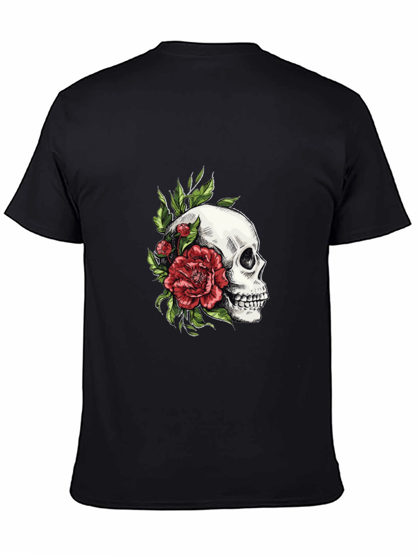 Black Skull & Rose Graphic T-Shirt - Edgy Style view 4