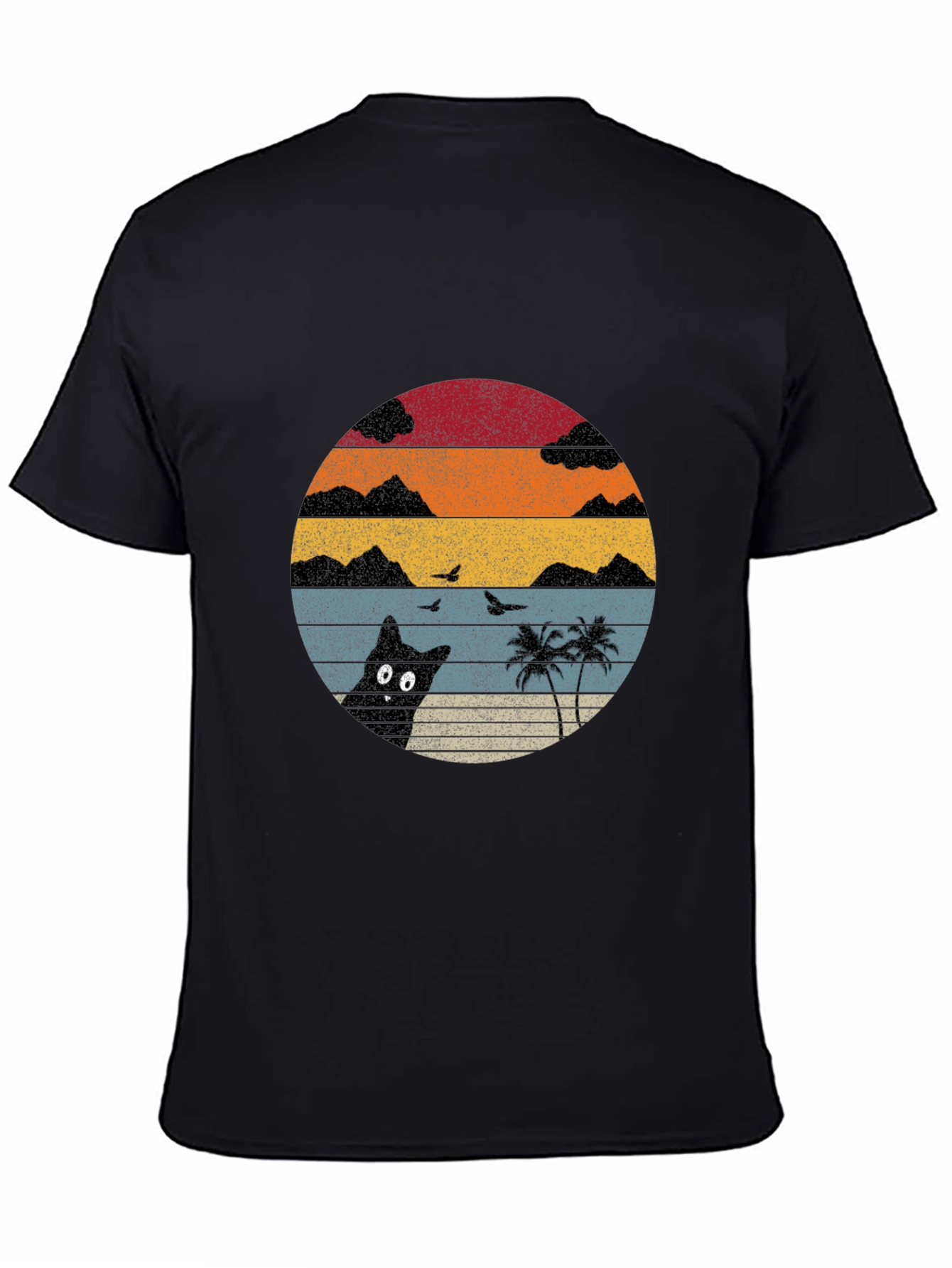 Black Retro Sunset Cat T-Shirt - Black view 4
