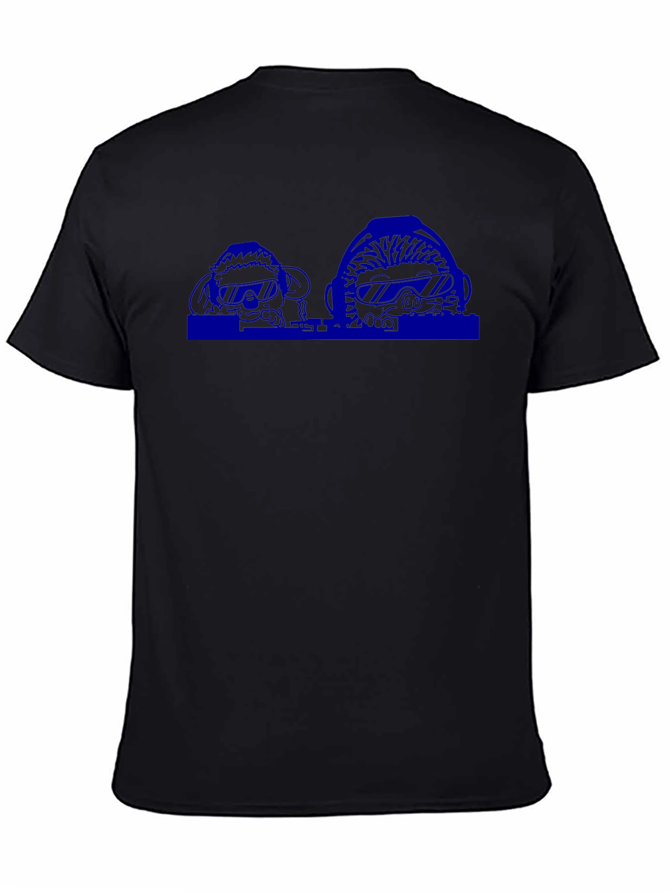 Black Men's Black T-Shirt with Blue Graphic Print view 4