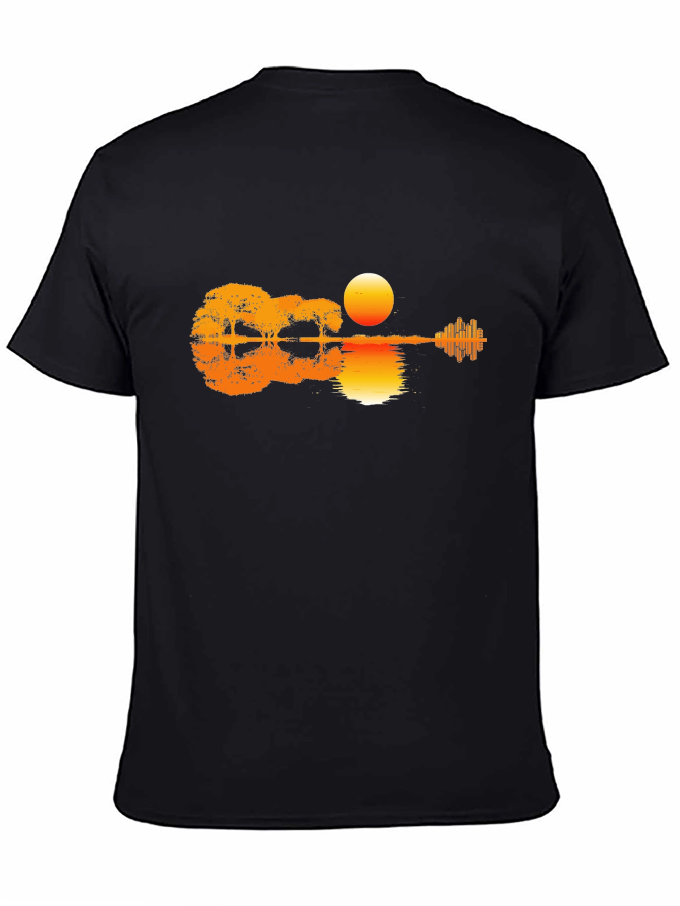 Black Sunset Guitar T-Shirt - Music & Nature Design view 4